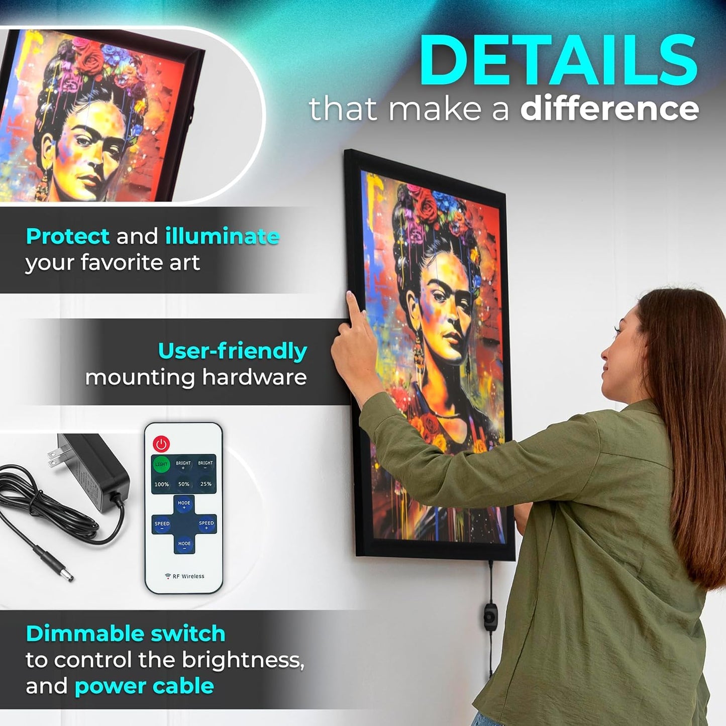 NexaFrame LED Backlit Movie Poster Frame - 24 x 36 Black Cinema Box for Posters, Framed Wall Art Lights for Paintings & Pictures, Digital Signage Display, Lighted Theater Advertising Signs, Light Box
