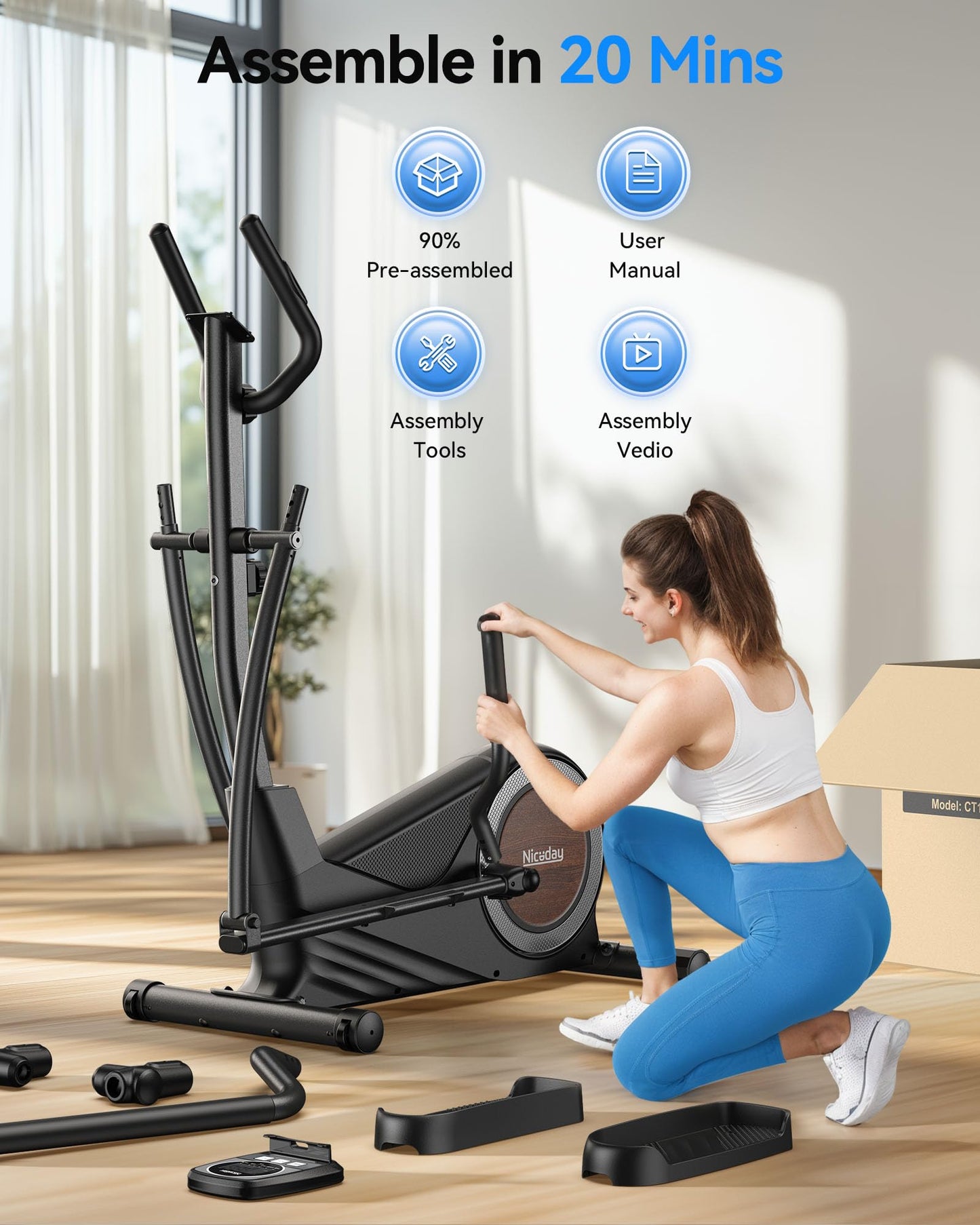 Niceday Elliptical Exercise Machine, Elliptical Machine for Home, Elliptical Training Machine with 15.5IN Stride, Magnetic Elliptical Trainer with16 Resistance Levels, 400LBS Loading Capacity Black