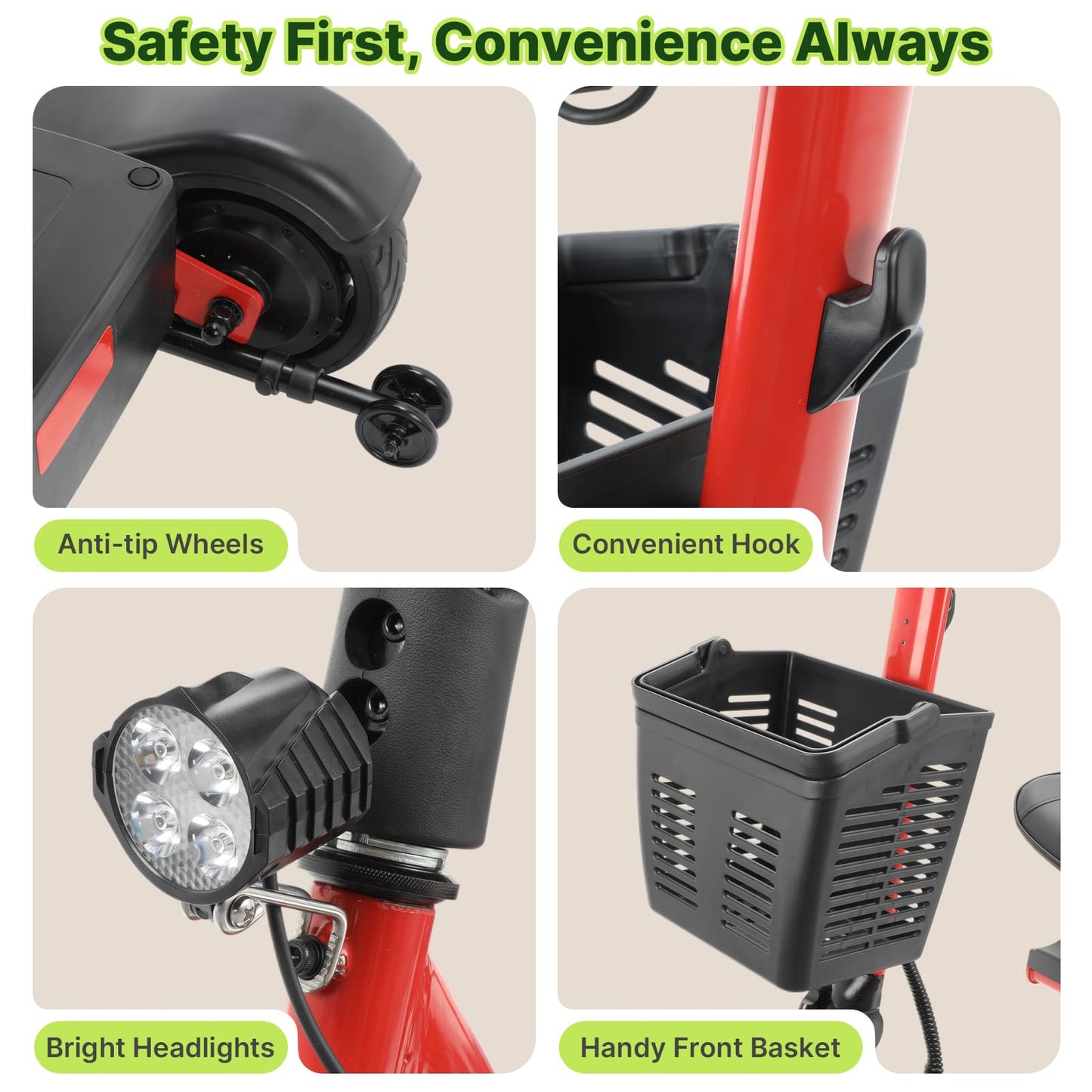 Hoverfly T3 Folding Powered Mobility Scooter for Seniors, Portable 3-Wheel E-Scooter with Seat, 13-Mile Range Safe LiFePO4 Battery, 264 lbs Load &Solid 8" Tires, Fits in Car Trunks for Daily Rides Red