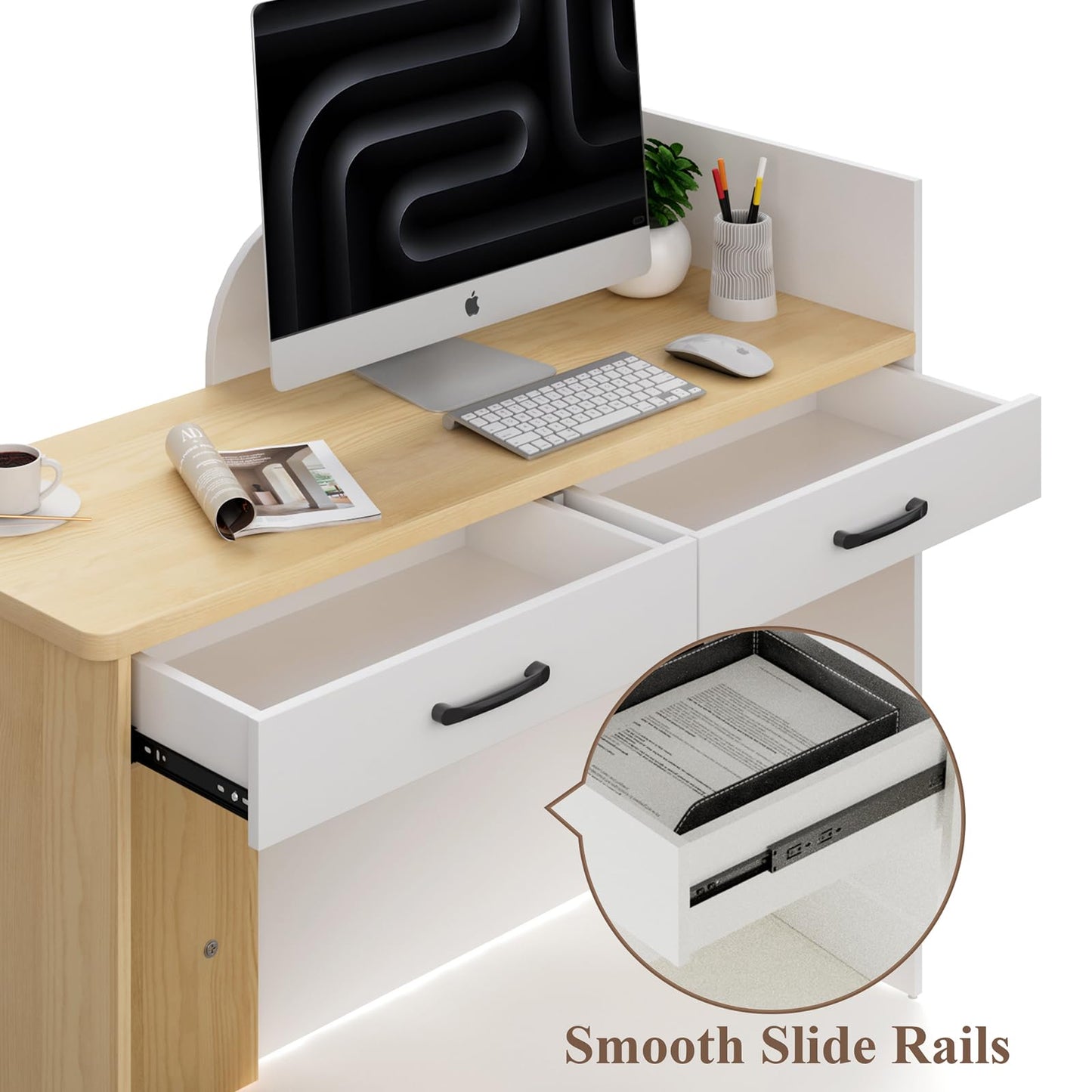 Laxodor 24'' Small Reception Desk with LED Lighting & Drawer