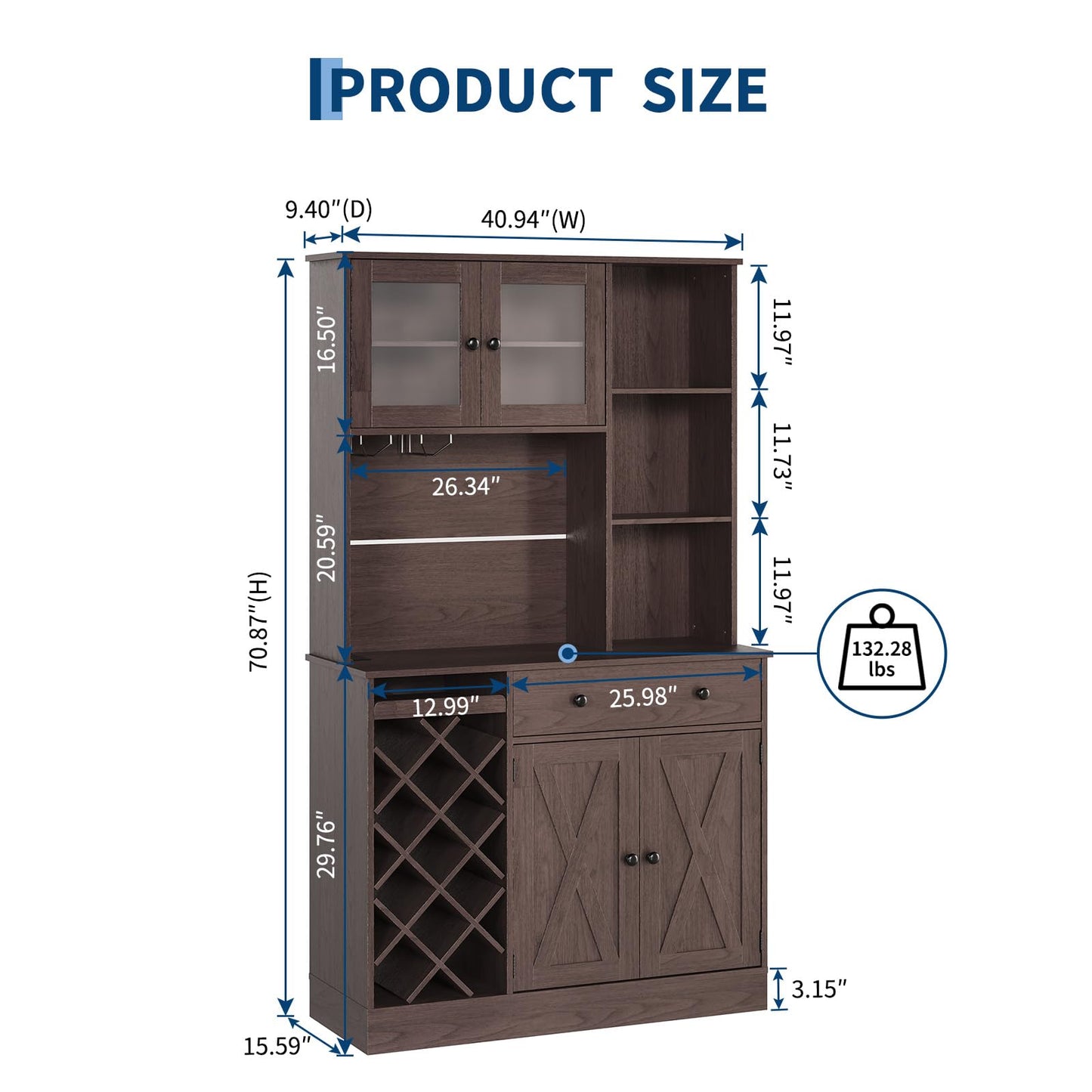 IDEALHOUSE 72 Inch Tall Kitchen Pantry Cabinet with Power Outlet - Wine Bottle Rack, Barn Doors, Ample Storage, Modern Sideboard Buffet for Dining Room, Kitchen, or Home Bar