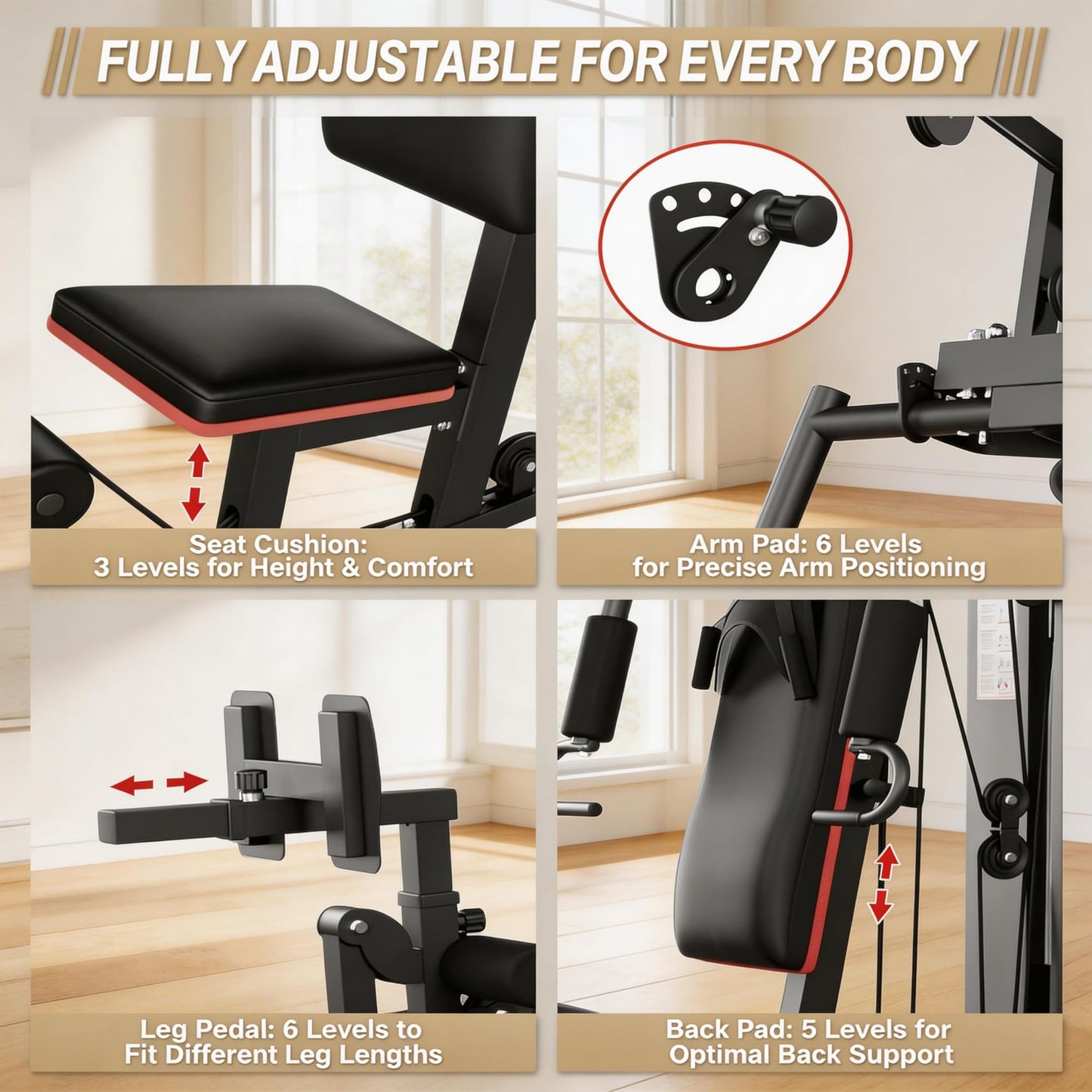 Multifunctional Home Gym Equipment with 150LB Weight Stack - Full Body Workout Machine for Strength Training, Home Gym Weight Machine with Pulley System, Leg Press - Compact Fitness Station