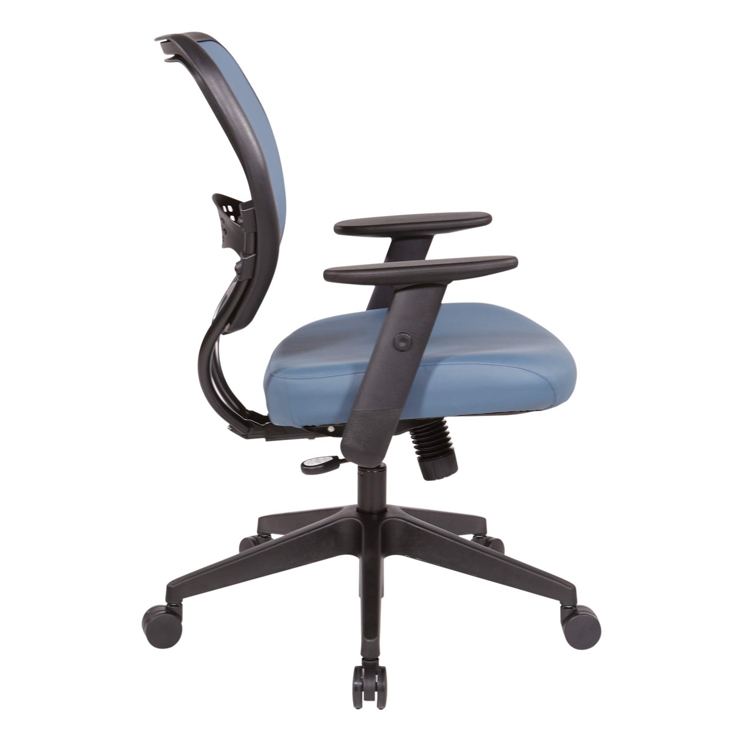 Space Seating 55 Series Air Grid Back Adjustable Manager's Task Chair with Built-in Lumbar Support and Angled Arms, Antimicrobial Dillon Blue Faux Leather