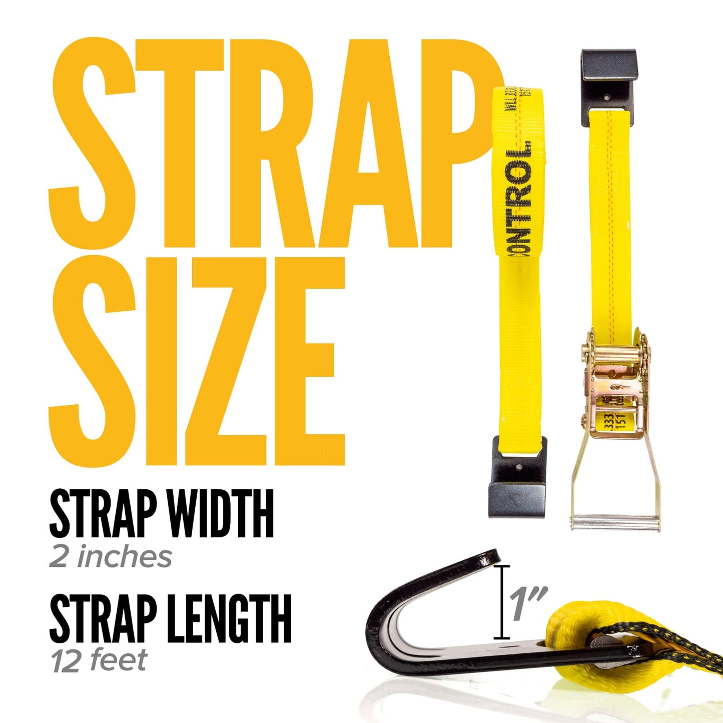US Cargo Control 2 Inch Ratchet Straps Heavy Duty (10-Pack), 2" x 30' Flat Hook Ratchet Straps, 10,000 LBS Break Strength, Yellow Heavy Duty Tie Downs with Black Flat Hooks for Flatbed Trailers