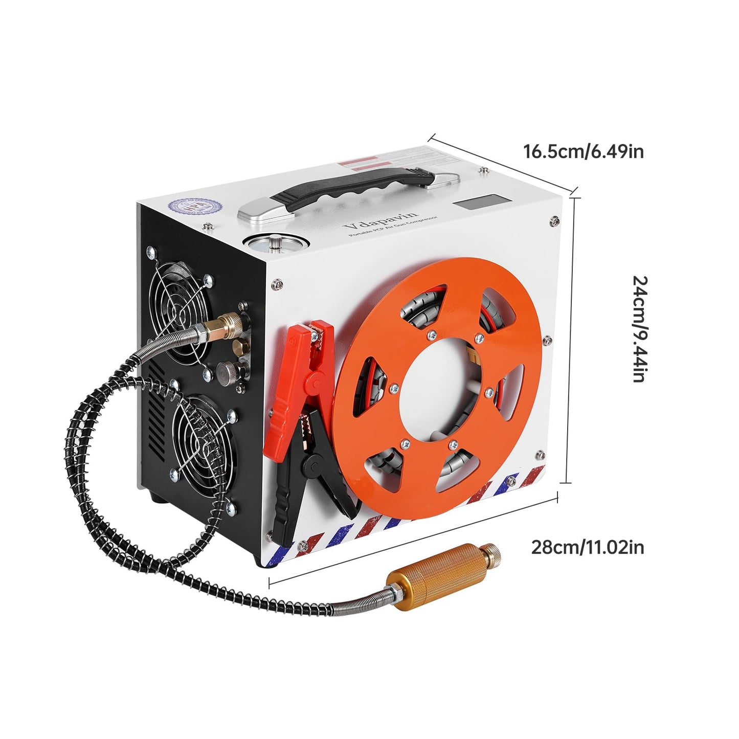 PCP Air Compressor, Portable 4500 PSI/300 Bar Air Pump, supports 12V DC or 120V/220V AC, Auto-stop, oil-free/water-free design, for Paintball, Air Rifle, HPA Tanks