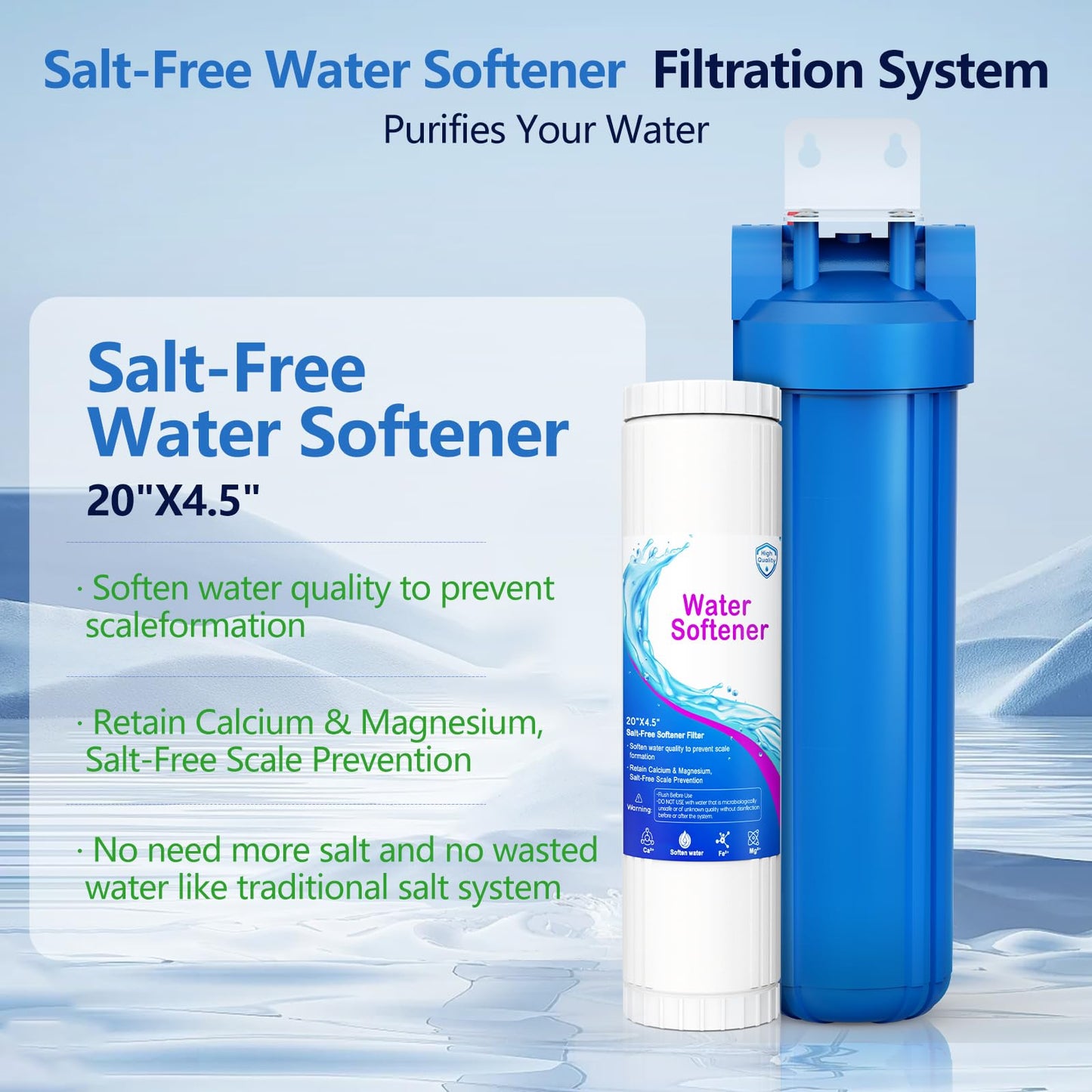 Whole House Salt Free Water Softener, Salt-Free Water Filter System, Salt-Free Water Softener Alternative, Prevent Water Scale Buildup, Without Salt and No Waste Water, 1" FNPT - Protect Appliances