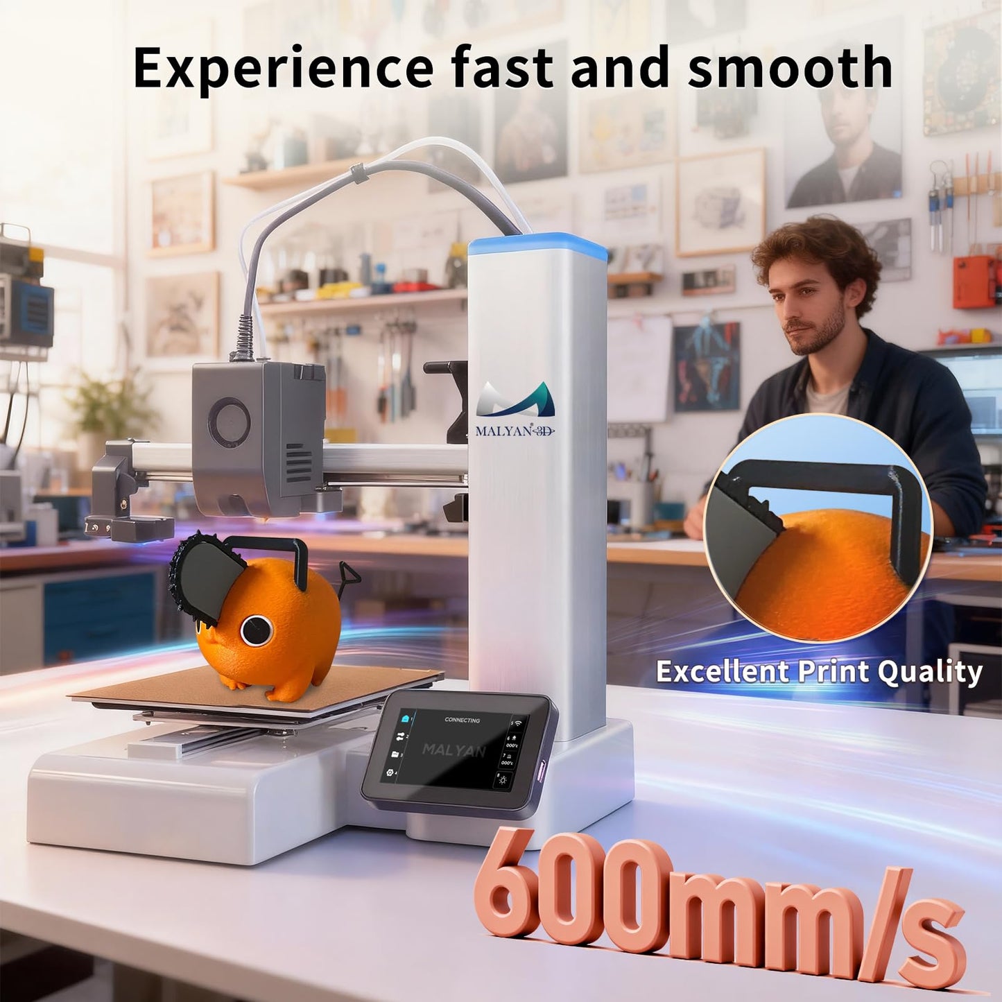 MALYAN M200 Ultra Mini 3D Printer, Max 600mm/s High Speed Printing for Kid and Beginner, Full-Auto Leveling & Smart Vibration Compensation with Camera for Monitoring, Print Size 180x180x180mm
