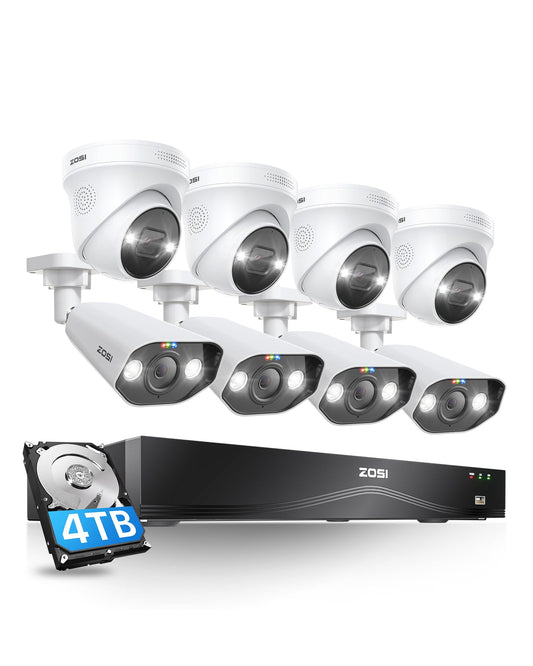 ZOSI 32CH 4K PoE Security Camera System,8pcs 8MP Indoor Outdoor IP Cameras,Person Vehicle Detection,2 Way Audio,Color Night Vision,Siren Alarm,16 Port 32 Channel NVR with 4TB HDD for 24/7 Recording