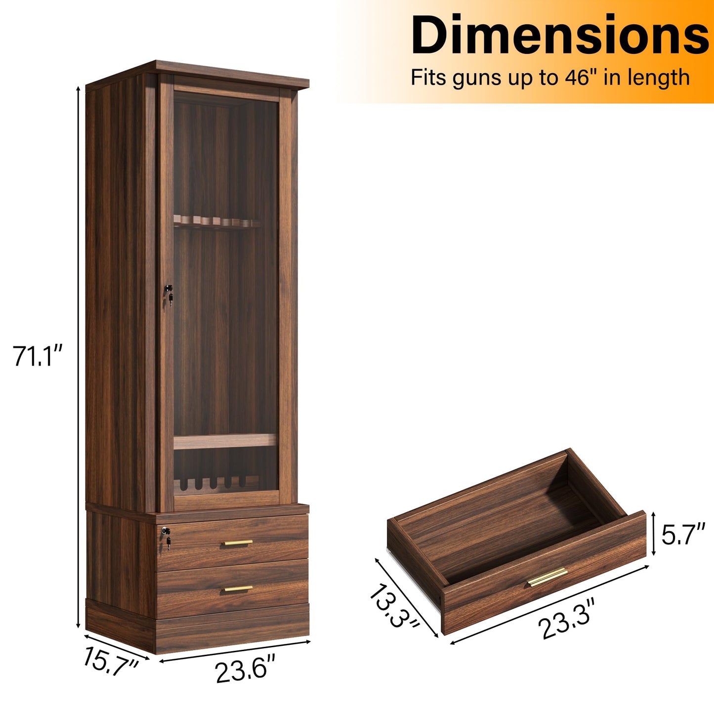 kepptory Gun Safe for 12 Long Rifles and 8 Shortgun, Gun Cabinet for Rifle with Mechanical Lock, Espresso Wood Gun Cabinet for Dinning Living Room, Easy Assembly
