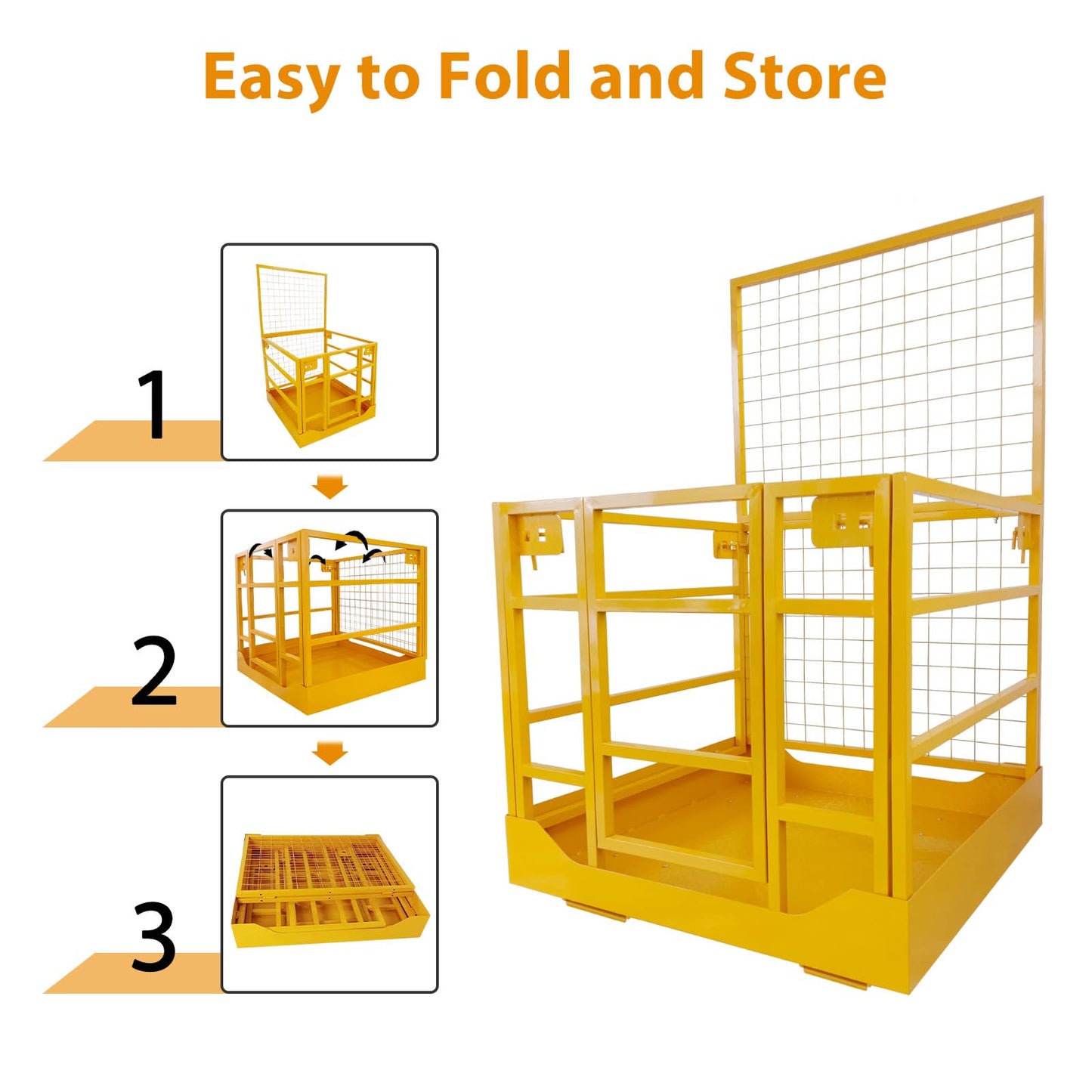 43" x 45" Forklift Safety Cage – 1,800 Lb Capacity Man Basket, 2-Person Collapsible Work Platform with Safety Harness & Lock for Loader, Aerial Lifts