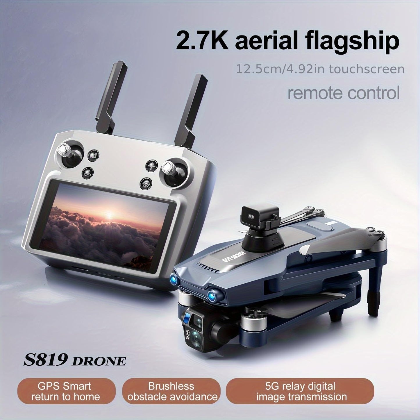 Airdrop Drone, Max Payload Capacity About 0.66 Lbs, GPS Positioning System, 4.92-Inch Touchscreen Remote Controller, 2.7K 3-Axis Gimbal Camera, 2 Batteries for Total Flight Time About 50 Minutes, Dual Cameras, 4-Way Obstacle Avoidance Function, Optical Fl