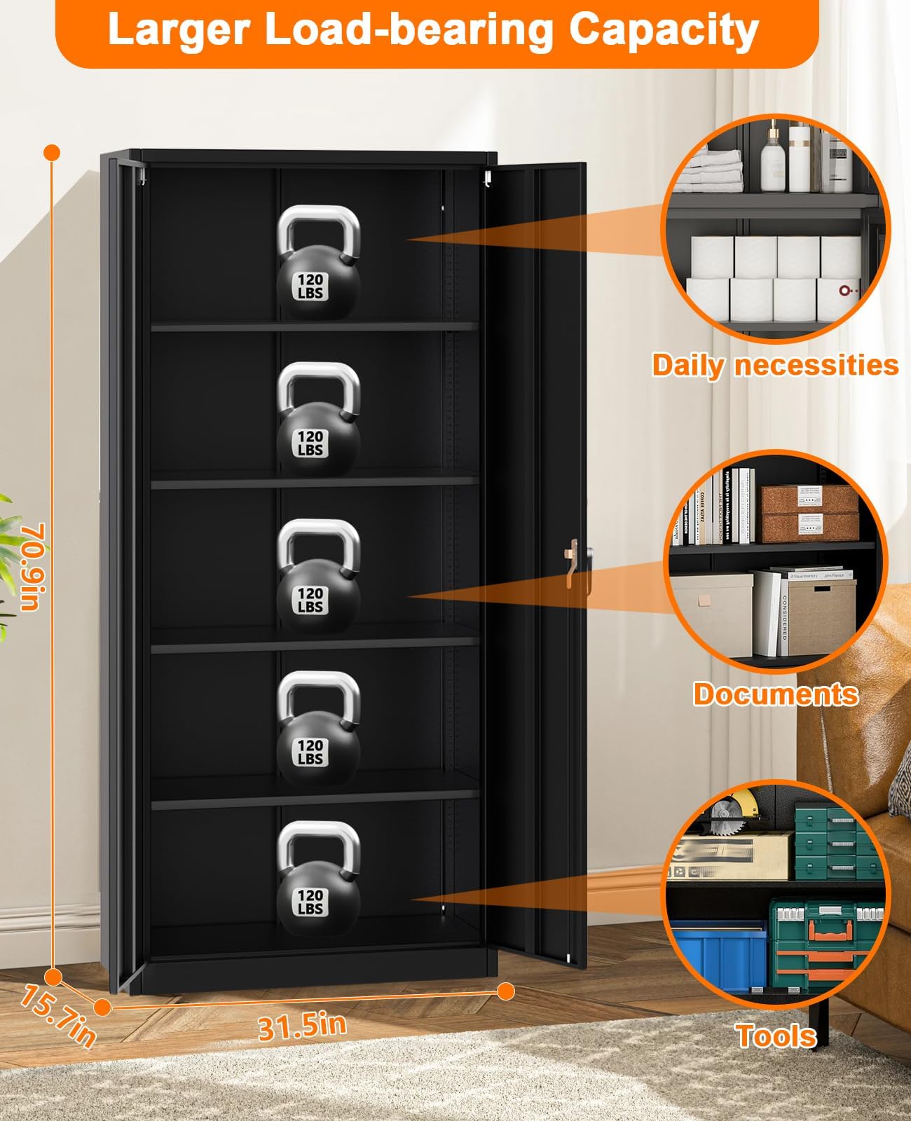 Metal Storage Cabinet with Lock Steel Garage Cabinet Adjustable Shelves