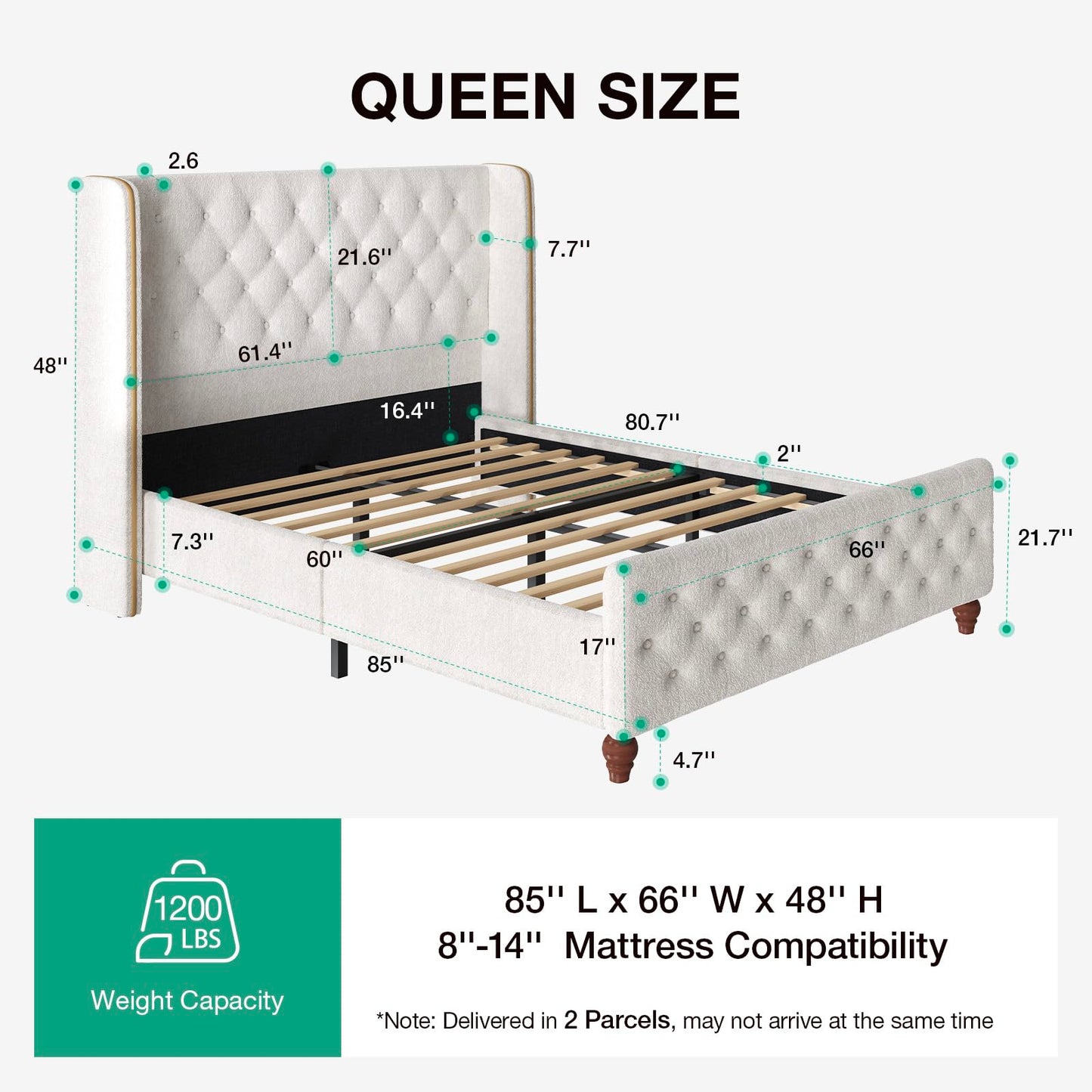 Novilla Bed Frame Queen Size, Queen Bed Frame with Headboard, Sea-Lion Velvet Upholstered Tall Queen Bed Frame with Wingback and Footboard, Button Tufted/No Box Spring Needed/Heavy Duty Feet/Cream