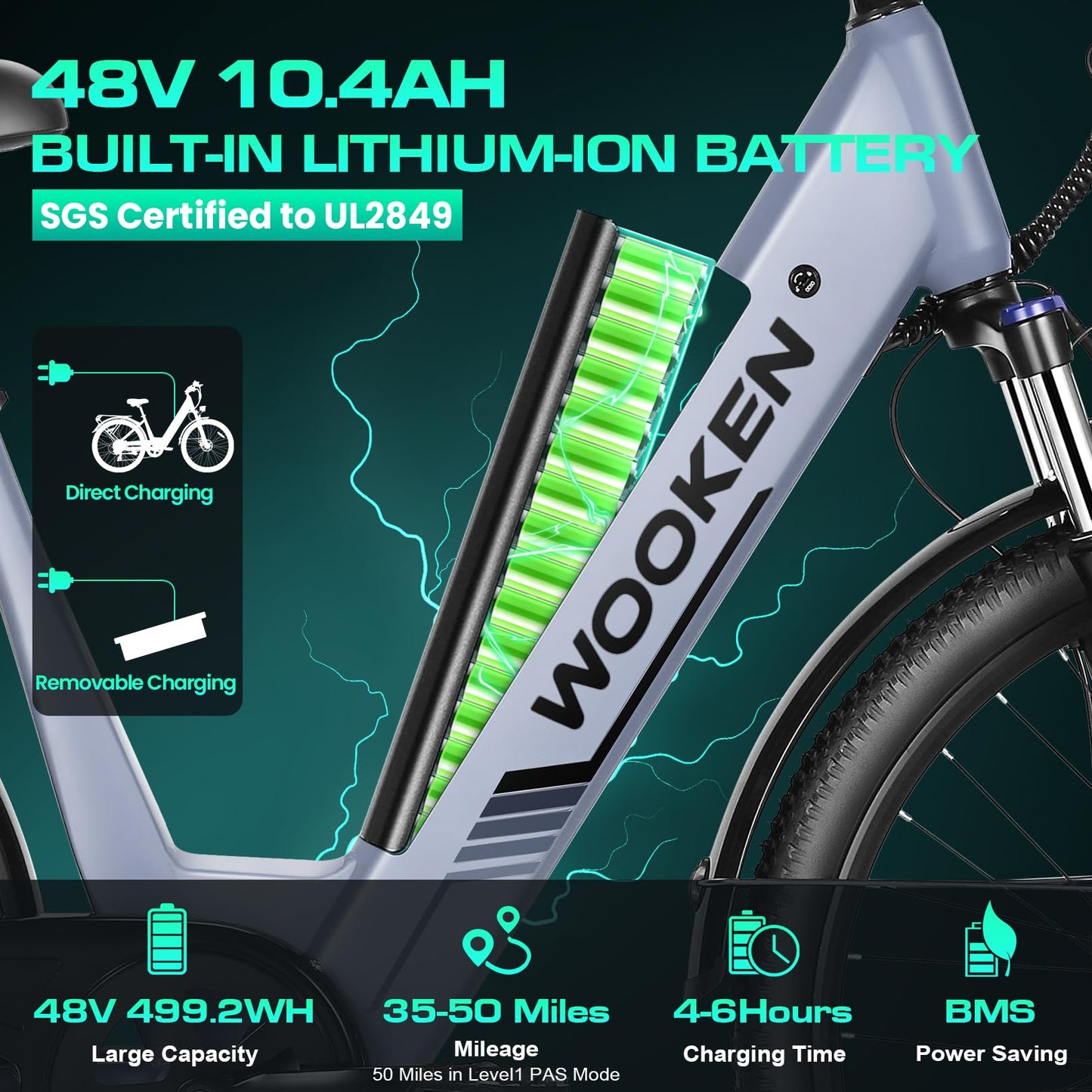 Wooken 750W Electric Bike for Adults, 26" x 2.1" Tire City Cruiser Ebike, Step Through Electric Bicycle with 48V 10.4Ah Removable Battery, Commuter E Bike, LCD Display, Up to 50 Miles