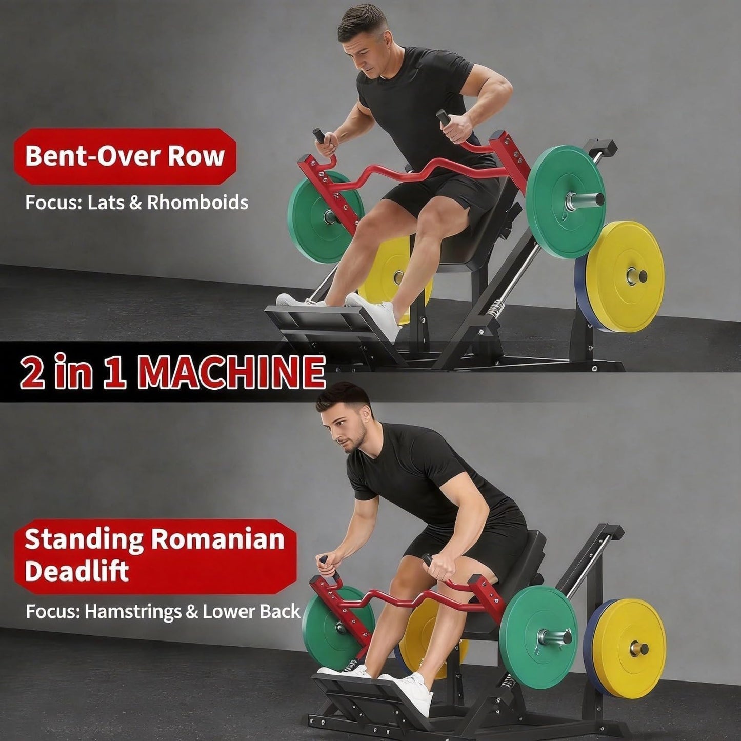 Garvee Linear Row Machine & Romanian Deadlift Station, Chest Supported T-Bar Row Machine for Home Gym, Plate Loaded Back Workout Equipment with Multi-Grip Handle & Adjustable Pad, 500 LBS Capacity