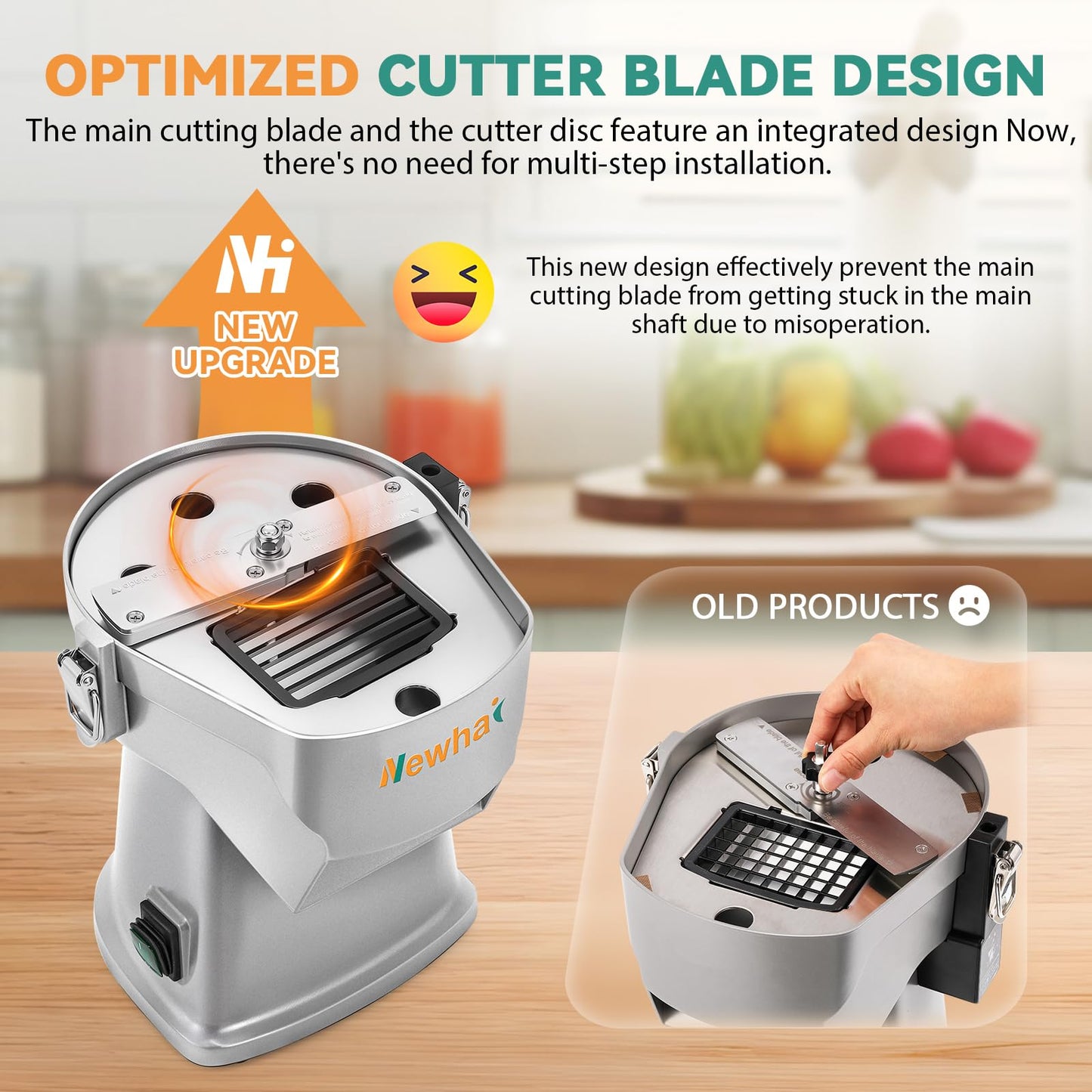 Newhai Upgraded 4 In 1 Electric Vegetable Dicer Slicer Shredder Strip Cutter Commercial Vegetable & Fruit Chopper Multifunctional Automatic Veggie Cutter for Onion Potato Cabbage Lemon, 200W, 110V