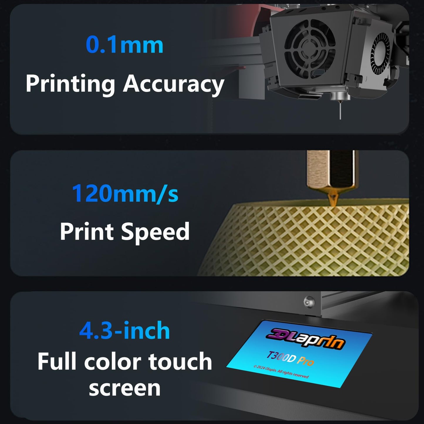Olaprin T300D Pro Dual Extruder 3D Printer Exceptional Precision | Independent Dual Liner Holders | Complex Multicolor Models, High Speed Dual Color 3D Printer
