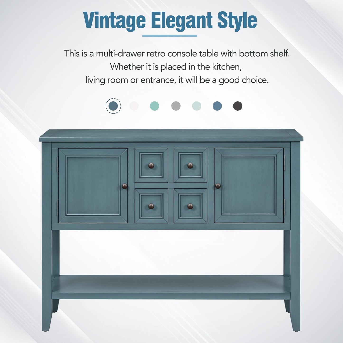 Merax Wood Farmhouse Buffet Table with Storage Shelf, 2 Drawers and Cabinets Buffet Coffee Bar Cabinet for Living Room Dinning Room Kitchen (Dark Blue)