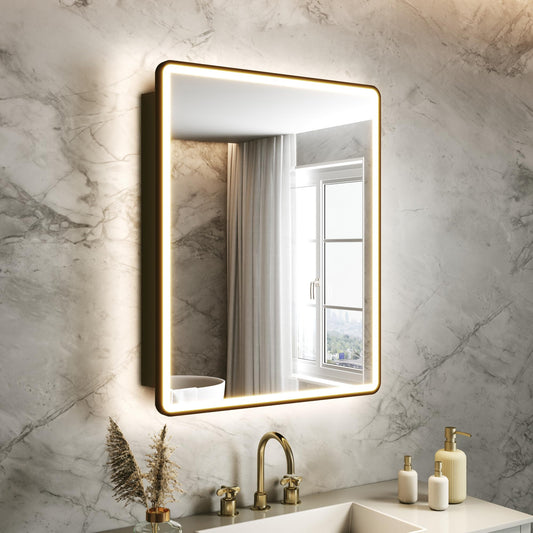 ComfyStyle 24x30 Lighted Medicine Cabinet with Mirror, Surface or Recessed Bathroom Medicine Cabinet with Storage, 3-Color Dimmable Lighting, Anti-Fog & Memory, Adjustable Shelves, Black Metal Frame