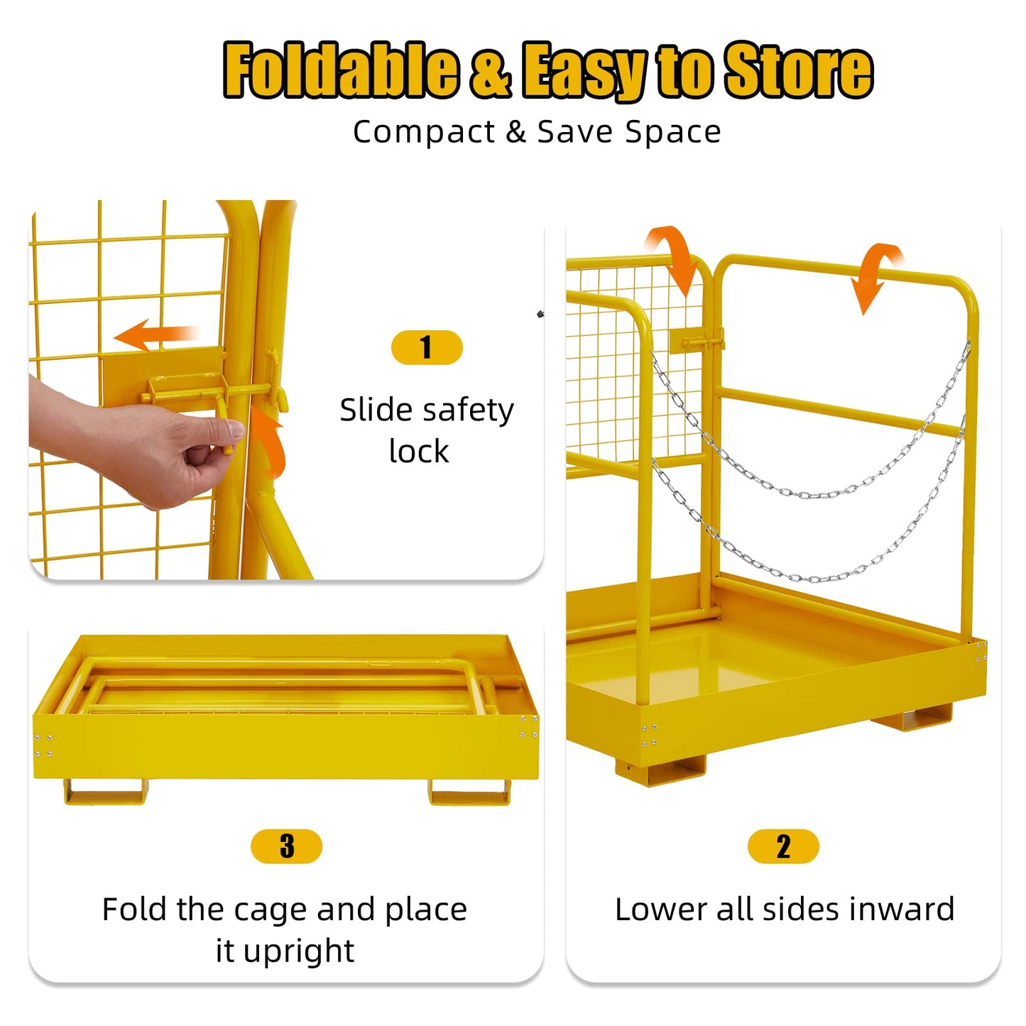 Towallmark Forklift Safety Cage 36"x36" for 1 or 2 People, Forklift Man Basket 1200 Lbs, Foldable Forklift Work Platform for Changing Lights, Painting, Roof Repair, Tree Service