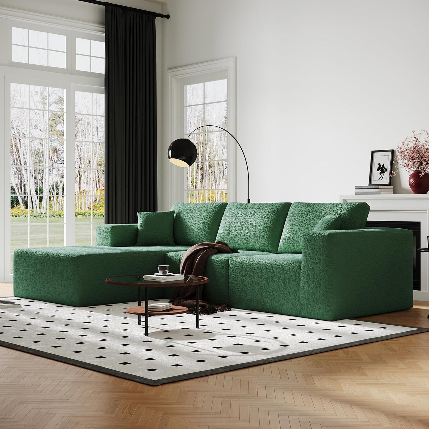 108" Cloud Modular Sectional Couch with L-Shape Chaise, Modern Sectional Sofa with Deep Seat Couch, Ultra Soft Knit Fabric Couches for Living Room, No Assembly Required, Left Facing Chaise (Green)