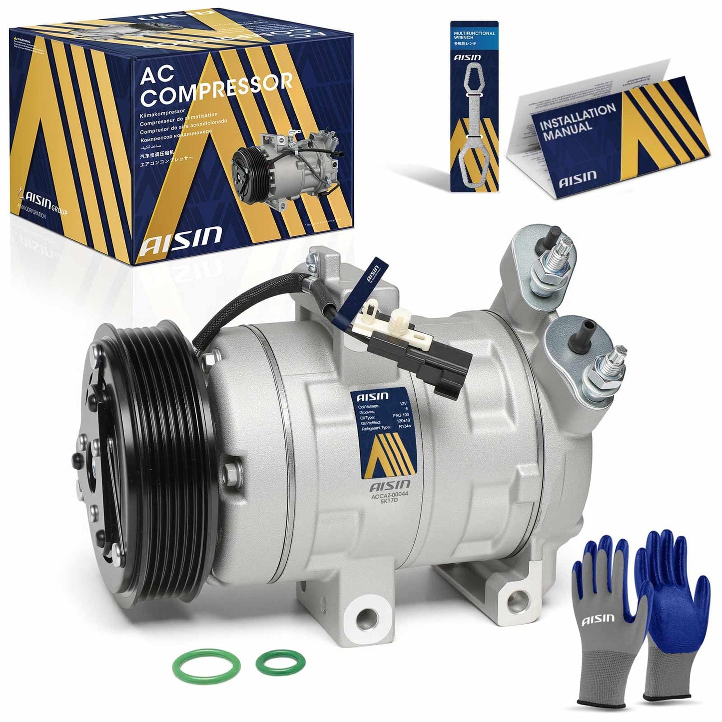 AISIN AFTERMARKET ACCAZ-00044 Air Conditioning AC Compressor with Clutch - Compatible with Ford Escape 2012 - L4 2.5L