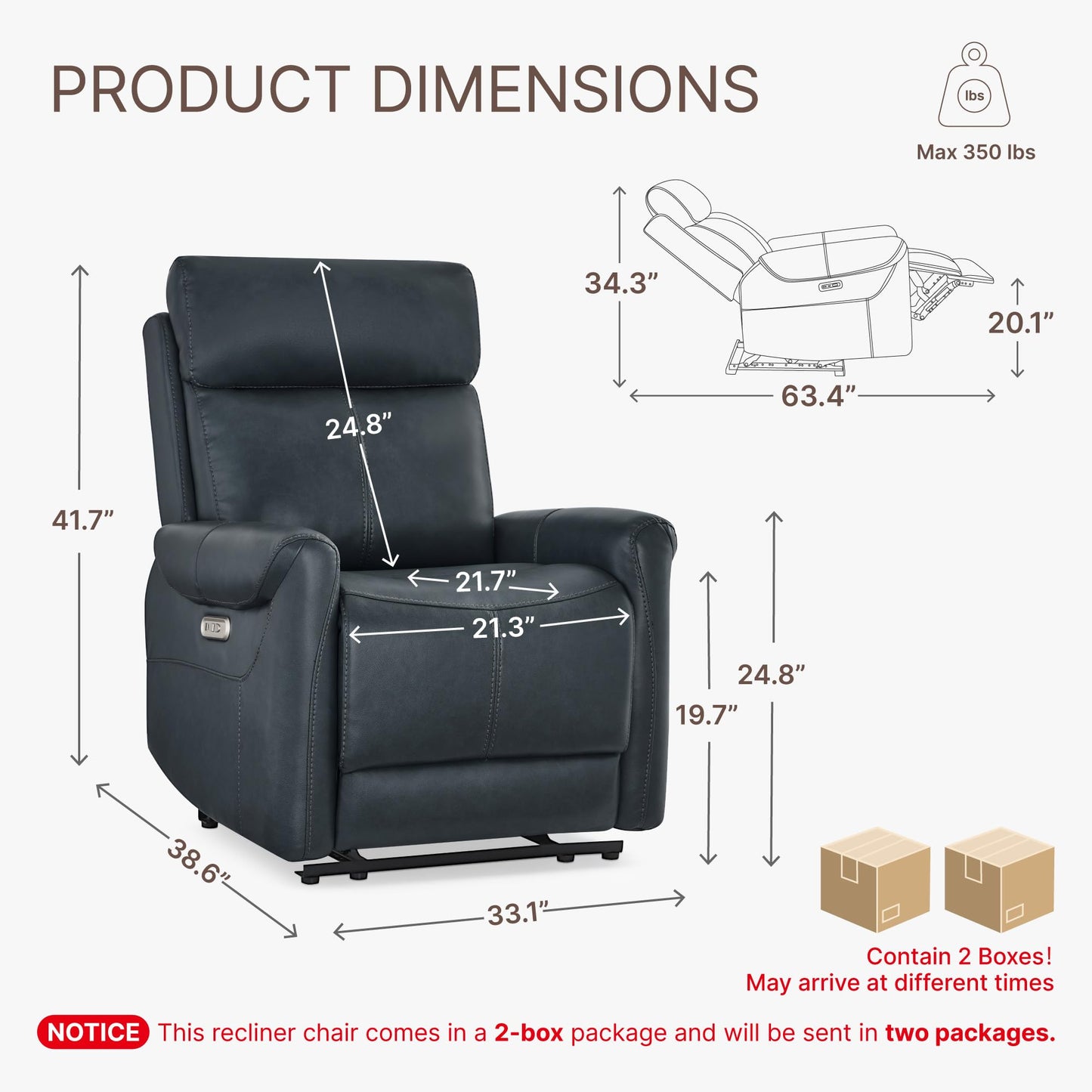 KISLOT Wall Hugger Recliner Chair for Adults, Faux Leather RV Recliner with USB Charging Ports Electric Power Reclining Sofa for Living Room Home Theater Seating Bedroom