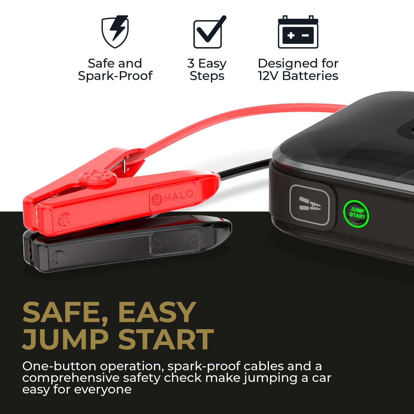 Halo Bolt Ultimate 3 Portable Car Battery Jump Starter | 130 PSI Air Compressor, 55.5Wh USB Power Bank, Large Display, Emergency Floodlight & Charger, Jumps Cars SUVs & Trucks, Inflates Tires — Black