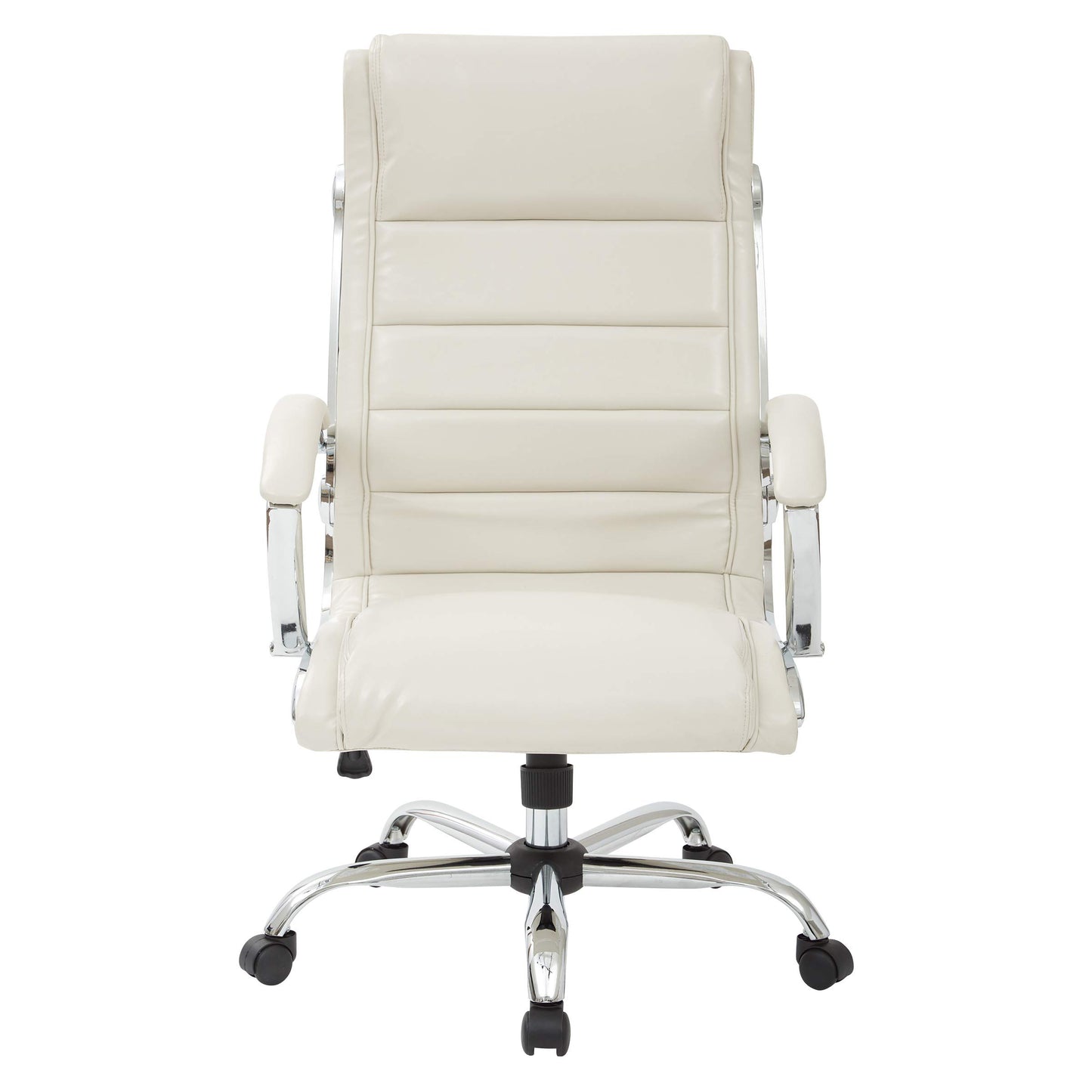 Office Star FL Series Faux Leather Adjustable Executive Office Chair with Padded Arms and Chrome Finish Accents, Cream