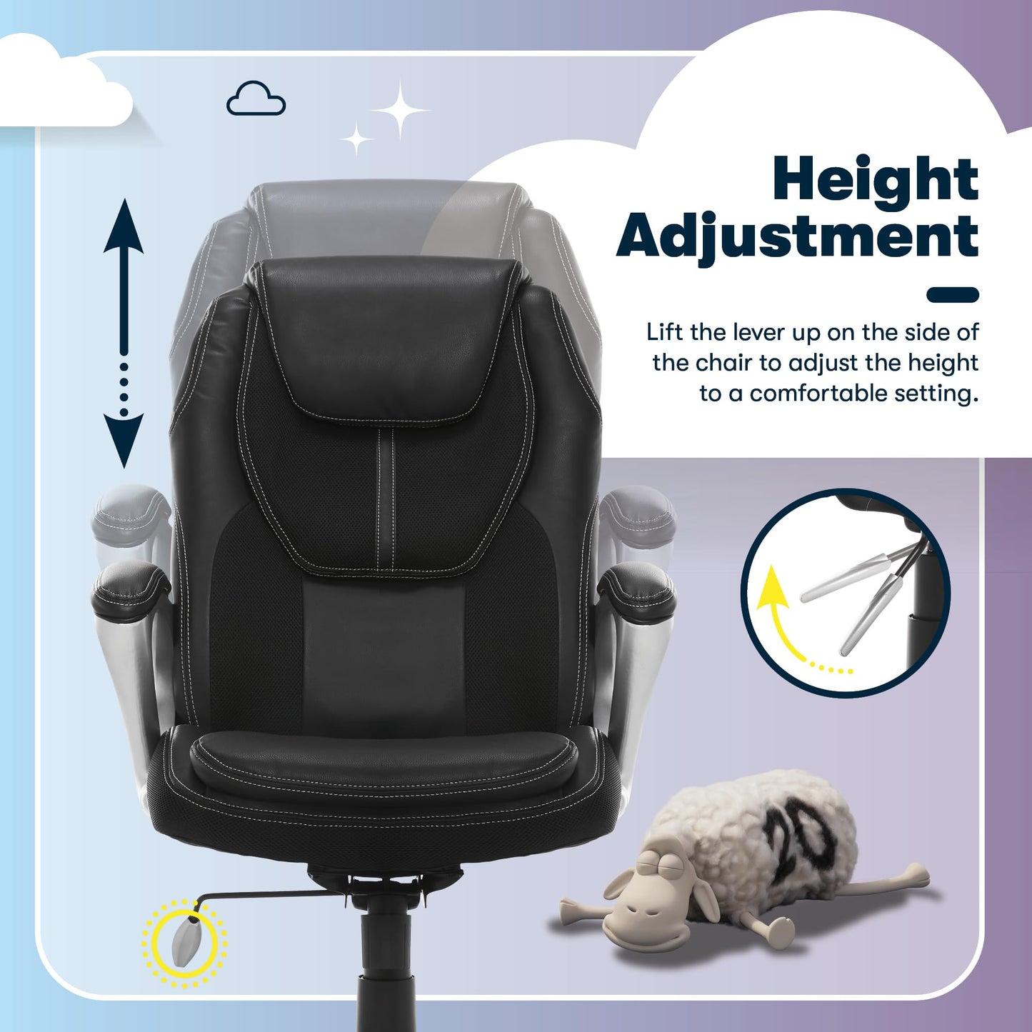 Serta Amplify Executive Office Chair with Faux Leather and Mesh, Adjustable Ergonomic Comfy Seat with Lumbar Support, Modern Computer DeskChairs, Swivel Rolling Wheels, Black