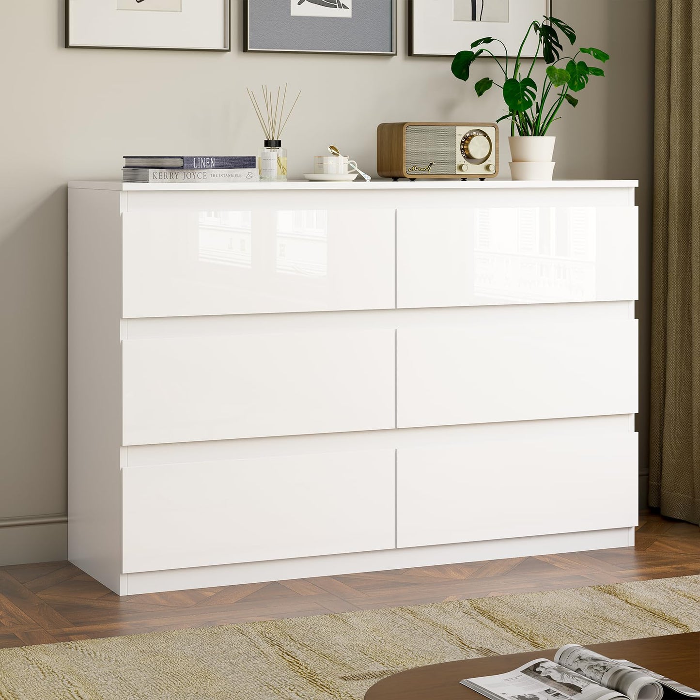 OtterOasis White 6 Drawer Dresser for Bedroom, Wood Dresser with Wide Drawers, Modern Dressers for Closet Storage, Wooden Chest Drawers for Entryway|TV Stand|Living Room