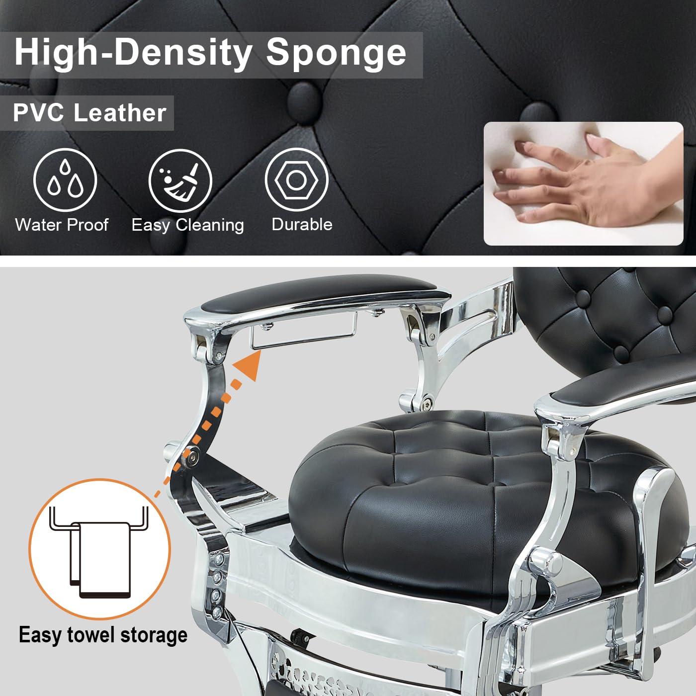 Nazalus Barber Chair Hair Salon Chair,Heavy Duty 700 LBS, for Hair Stylist Barber Beauty Tattoo Massage(Black Silver Round)