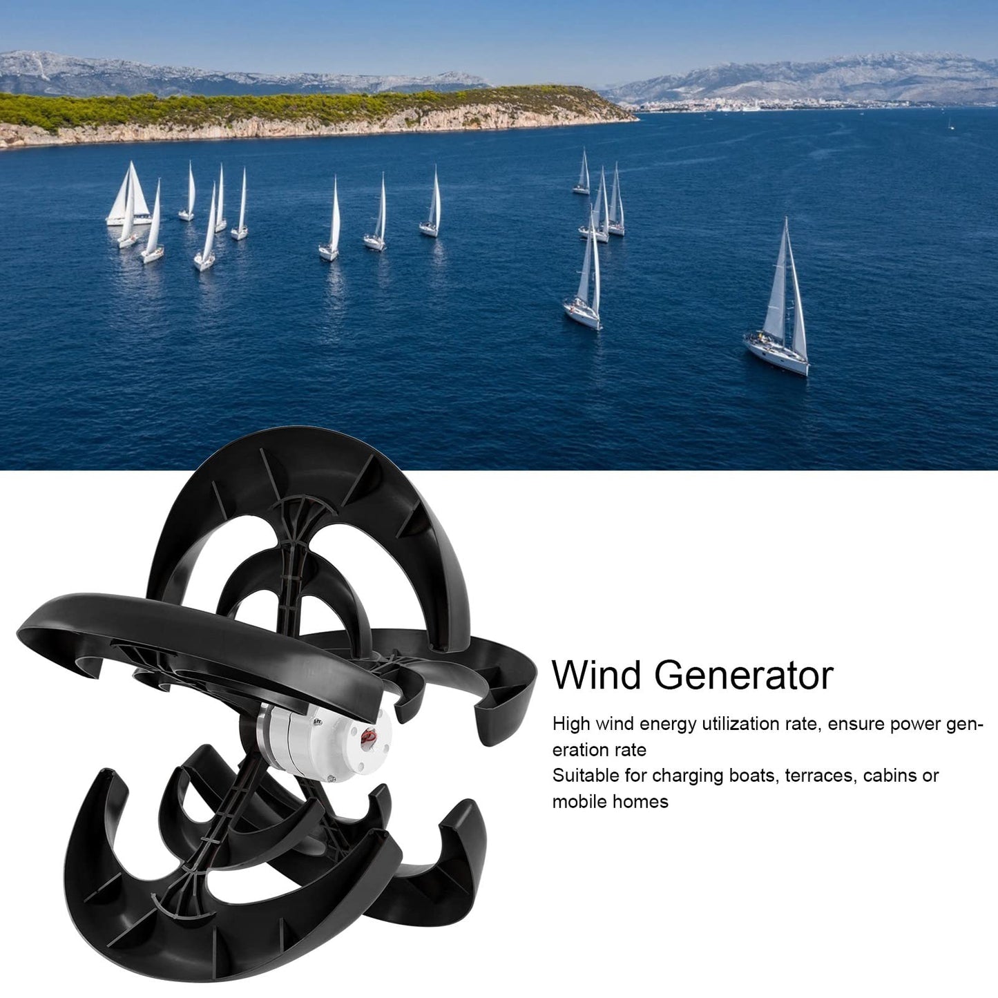 1200W Wind Turbine Generator, 12V Wind Vertical Axis Generator Kit with Controller, 5 Leavies for Boats, Terraces, Cabins(1)