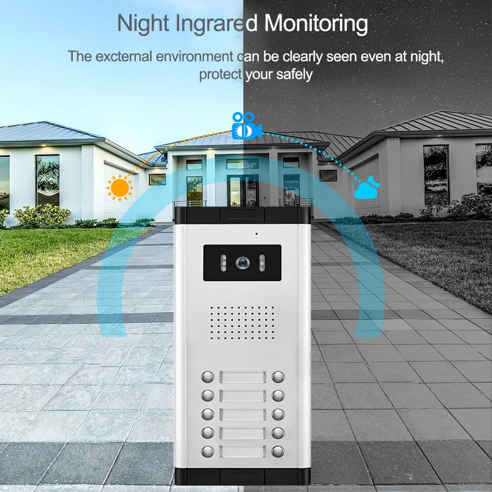 Wired Video Intercom System,7 Inch Ring Video Doorbell with IR Night Vision,HD Camera Kits,IR Outdoor Camera,Dual-Way Intercom for Villa Home Office Apartment (1 Bell +6 Monitor)