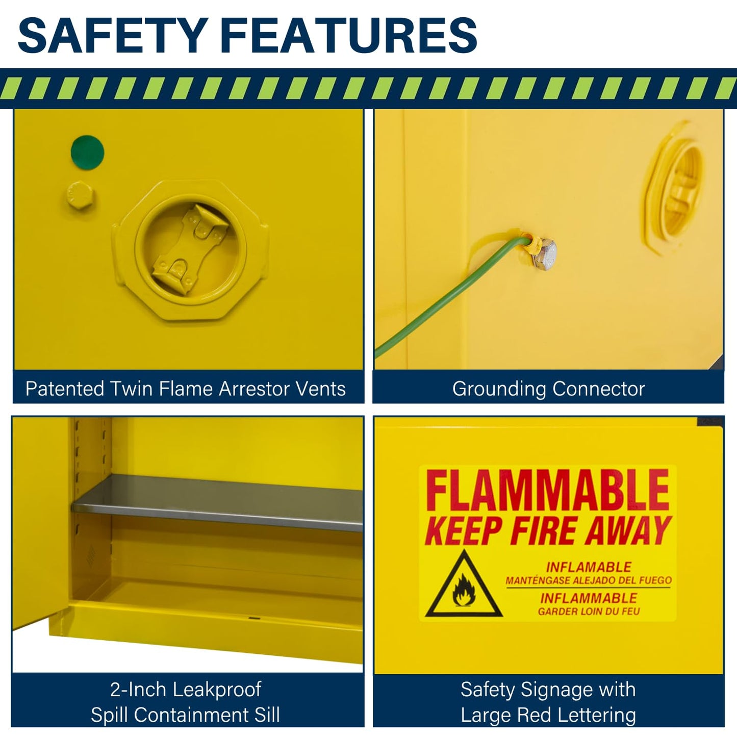 Jamco 45 Gallon Flammable Safety Cabinet, Steel Flammable Storage Cabinet with Lockable Self-Closing Doors, Non Forkliftable, 43" x 18" x 65", Yellow