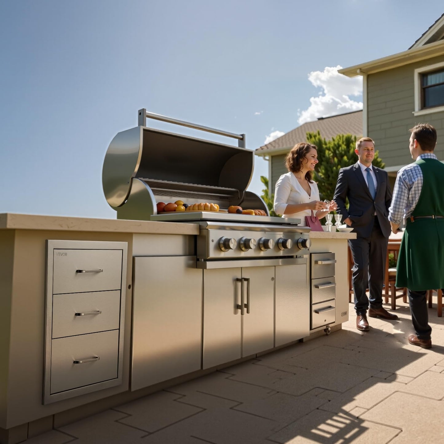 VEVOR Outdoor Kitchen Cabinets 18.11"W x 23.23"D x 23.23"H, Triple-Access Stainless Steel BBQ Drawers with Handles, BBQ Island Drawer for Outdoor Kitchens, Barbeque Island Patio Grill Station