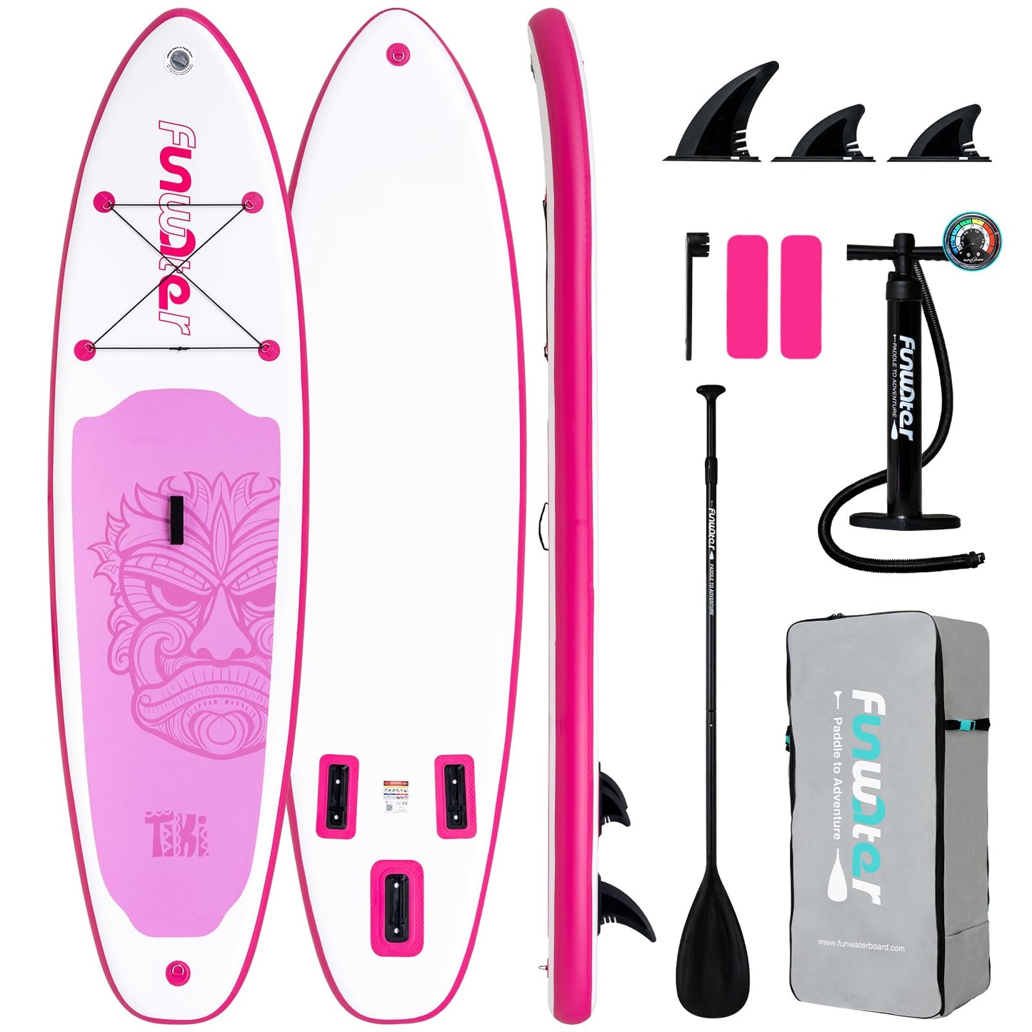 FunWater 10'6×33"×6" Inflatable Stand Up Paddle Board with Premium SUP Paddleboard Accessories,Adults & Youth for All Skill Levels, Included with Board, Paddle, Pump, Three Fins, Backpack