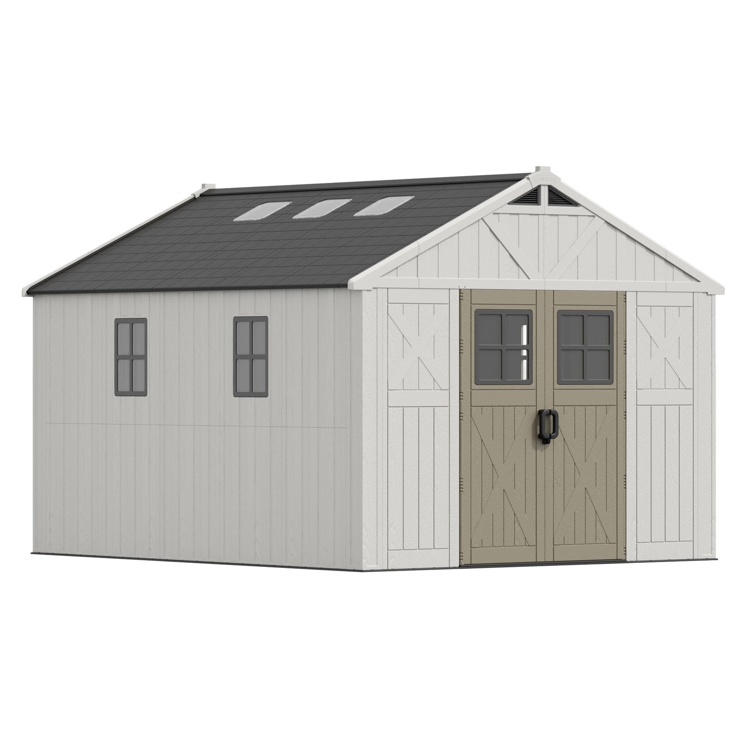 Devoko 10x12 FT Resin Outdoor Storage Shed with Floor, Outside Large Storage Shed for Patio Backyard Lawn, Beige