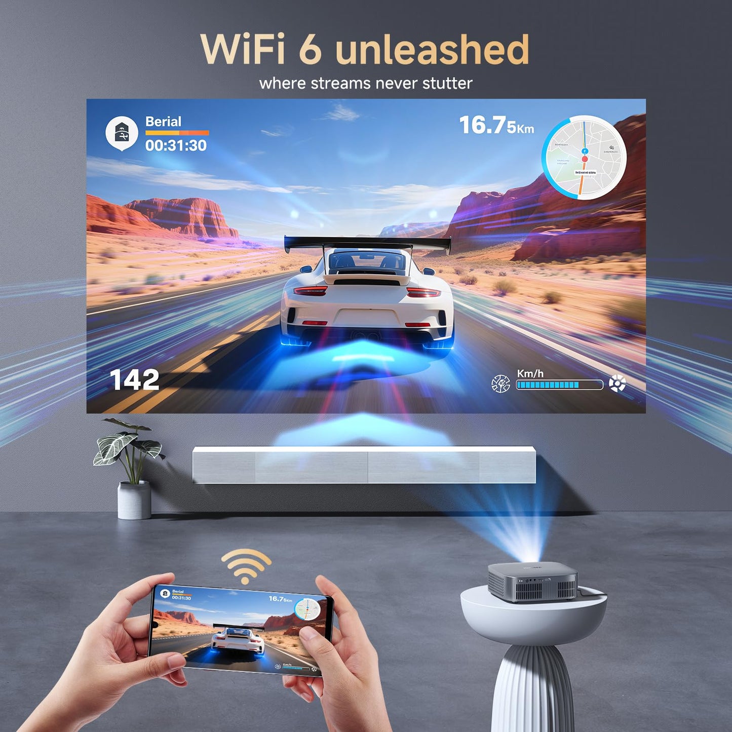 Short Throw Projector 4K with WiFi and Bluetooth,2000ANSI Auto Focus Keystone Smart Projector Built in Apps Dolby Audio Home Theater Movie Portable Outdoor Projector Ceiling Gunmetal