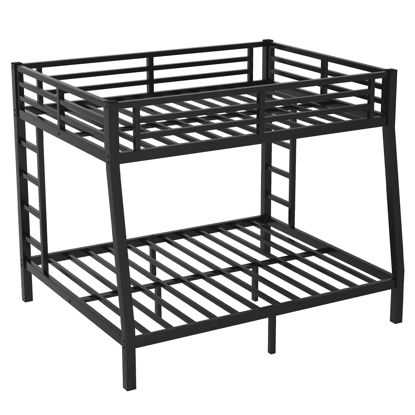 Bellemave Full XL Over Queen Bunk Bed for Adults, Full XL Over Queen Bunk Bed Frame with 2 Ladder and Full Length Guardrail, Easy Assemble, Mattress Not Included, Black
