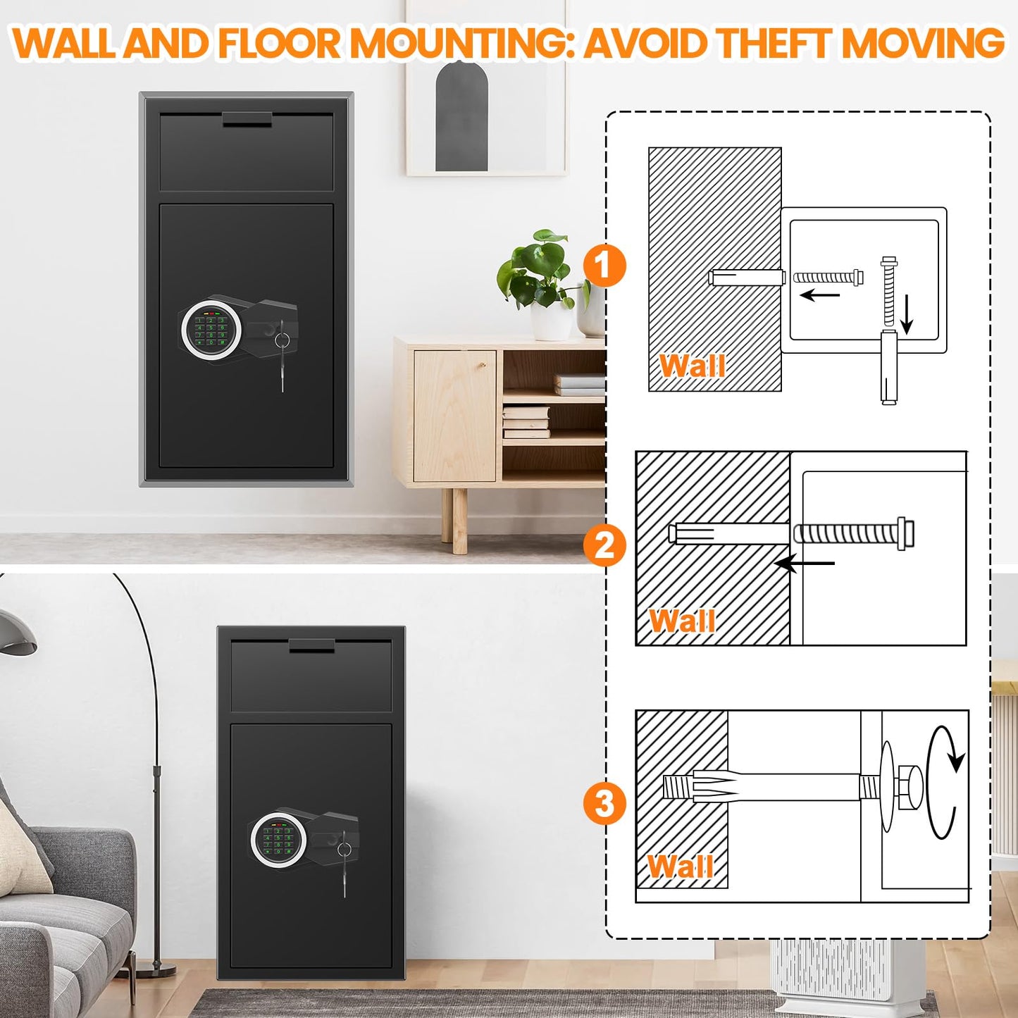 5.8 Cuft Commercial Depository Drop Safe for Business, Anti-theft Cash Safe Box with Drop Slot, Digital Combination Lock and Spare Keys, Heavy Duty Cash Drop Safes for Business Retail Bar Food Trucks