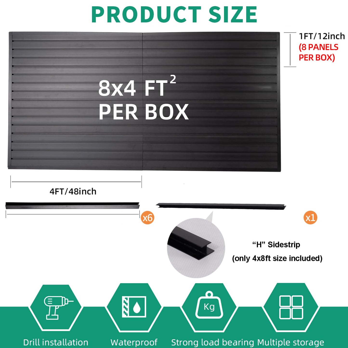 FRAYSCENT Slat Wall Paneling Garage Slat Wall Storage Systems Slatwall Panels Power Tool Organizer Wall Mount, PVC Garage Storage & Organization Products Slate Board (Black, 4ft x 8ft)