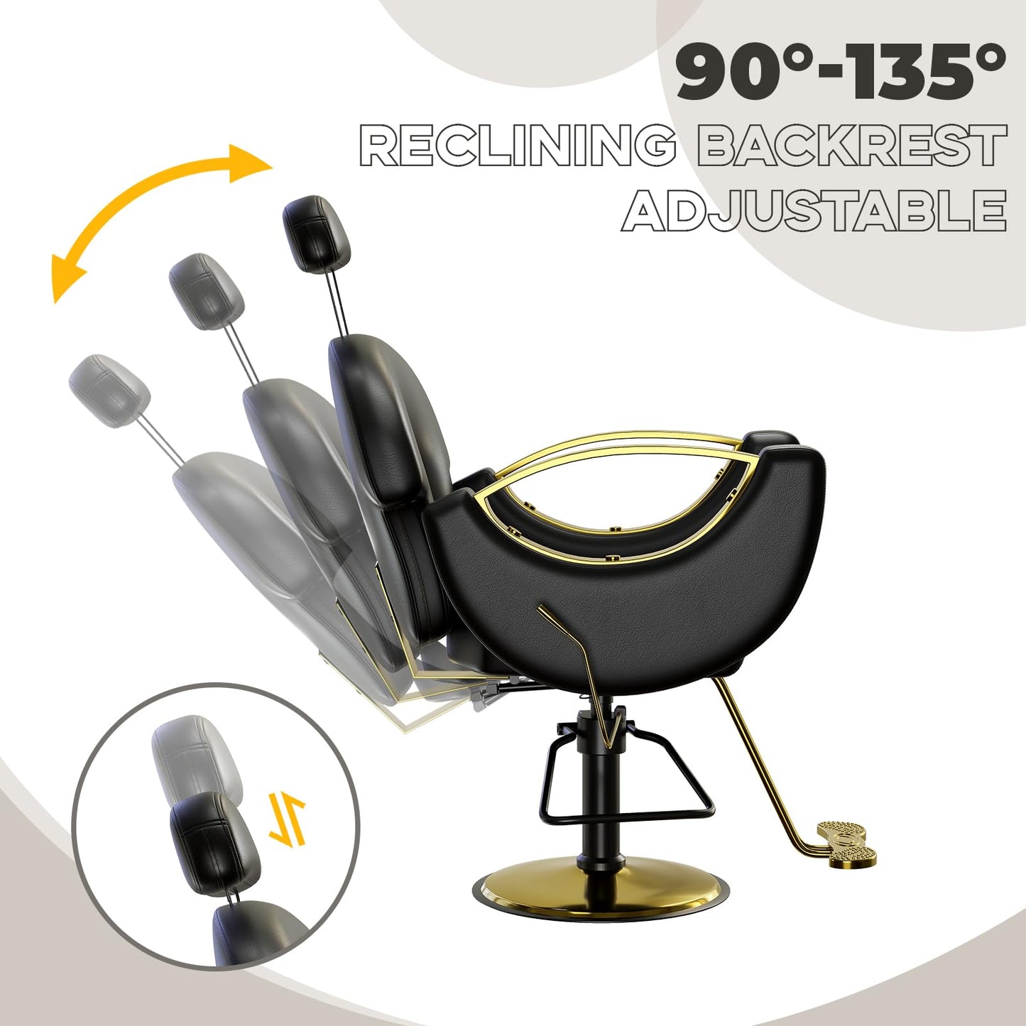 GAOMON Reclining Barber Salon Chair, 360°Swivel Barber Chair with Heavy Duty Hydraulic Pump for Hair Stylist Barbershop Home Spa Shampoo, Black