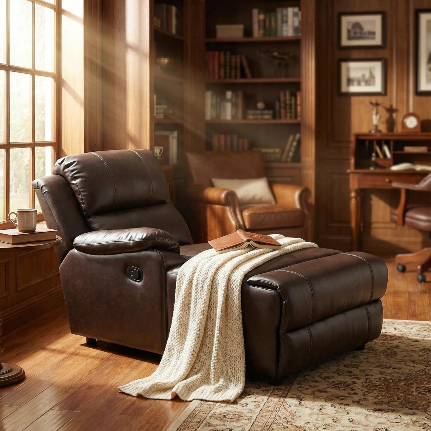 Trygoal Manual Recliner Sofa Set, Breathable Leather 4-Piece Reclining Couch Set, Living Room Furniture Set with Manual Recliners, Loveseat with Console, Cup Holders & Storage for Home Theater, Brown