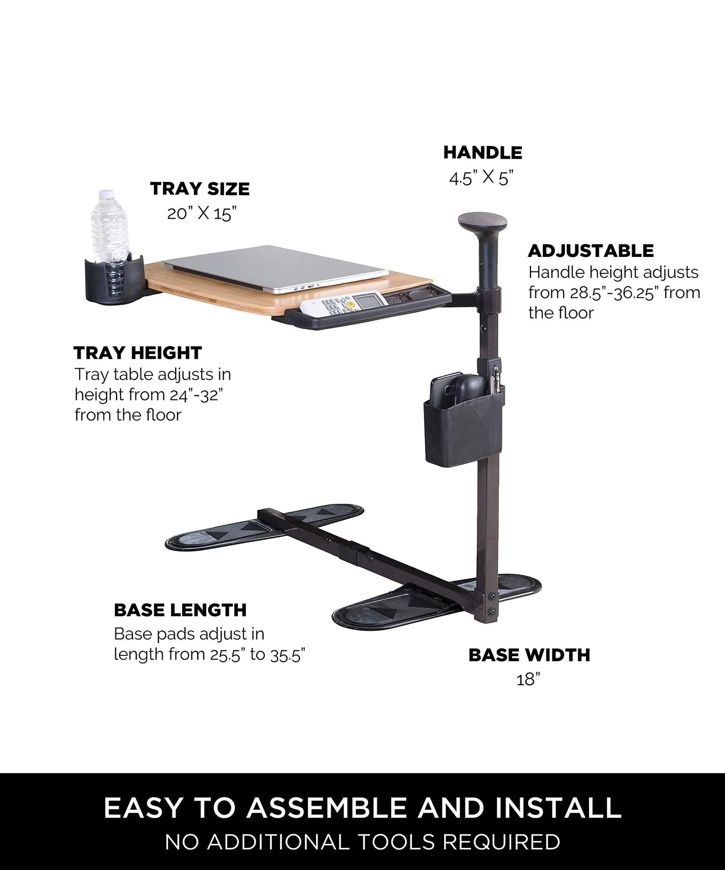 Signature Life Independence Tray Table, Bamboo Swivel TV-Tray, Adjustable Laptop-Table with Ergonomic Stand Assist Safety Handle, Independent Living Aid