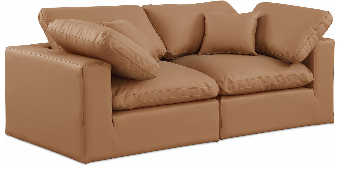 Meridian Furniture 188Cognac-S80 Comfy Collection Modern | Contemporary Upholstered Modular Sofa with Soft Cognac Vegan Leather, Fiber-Filled, 80" W x 40" D x 34.5" H, Cognac