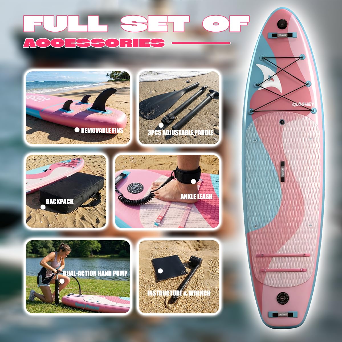 Quashley Inflatable Stand Up Paddle Board - All-Round SUP for Yoga,Fishing,Touring | Portable,Stable,Lightweight with Non-Slip Deck & Paddle for Beginners & Family Fun Berry