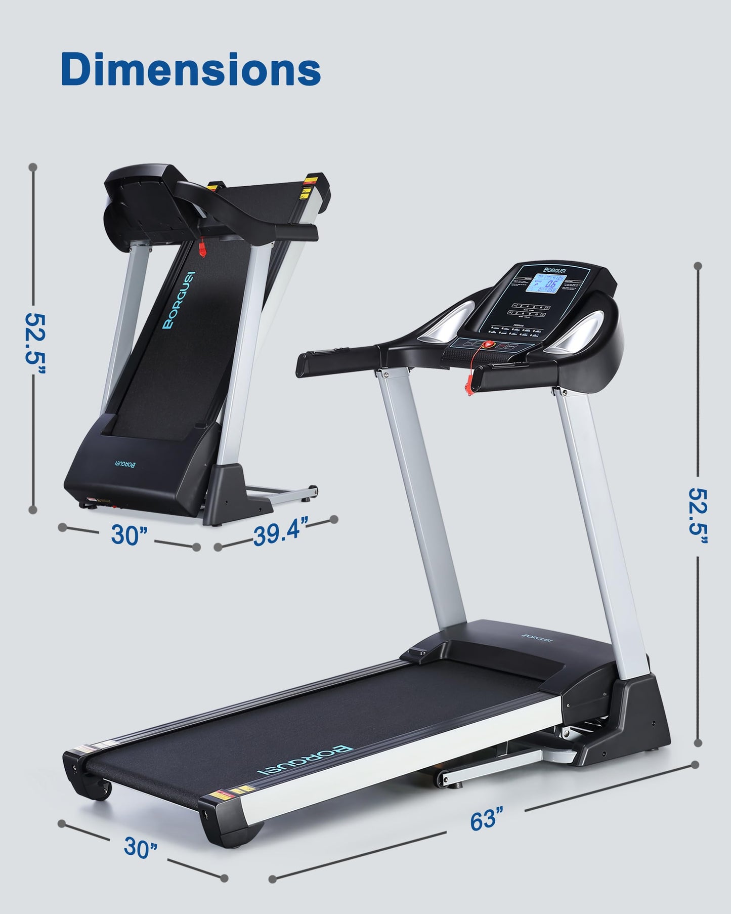 BORGUSI Treadmill with 15% Auto Incline - 350 LBS Capacity, 3.5HP Electric Folding Treadmill Up to 10MPH Speed, Running Machine with 20" Wide Tread Belt & LCD Display for Home Use