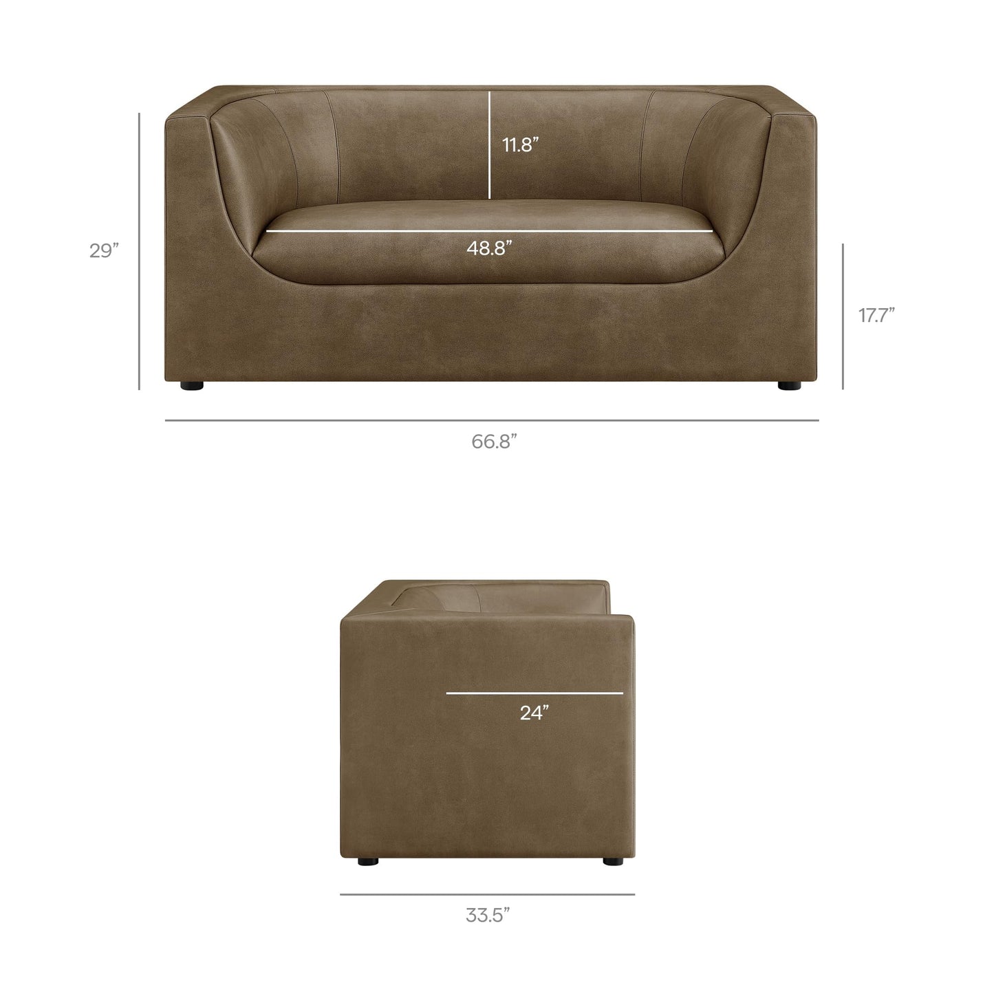 Modway Hilda 67 Inch Modern Curved Back Faux Leather Loveseat in Mushroom – Vegan Leather Upholstered 2-Seat Sofa for Living Room, Apartment, Office