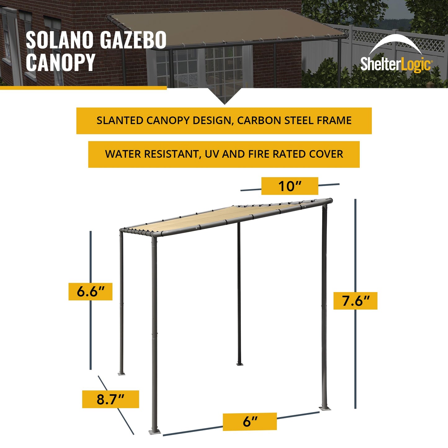 ShelterLogic 10' x 6' Solano Gazebo Canopy Charcoal Carbon Steel Frame and Water-Resistant and Sun Protection Tan Cover